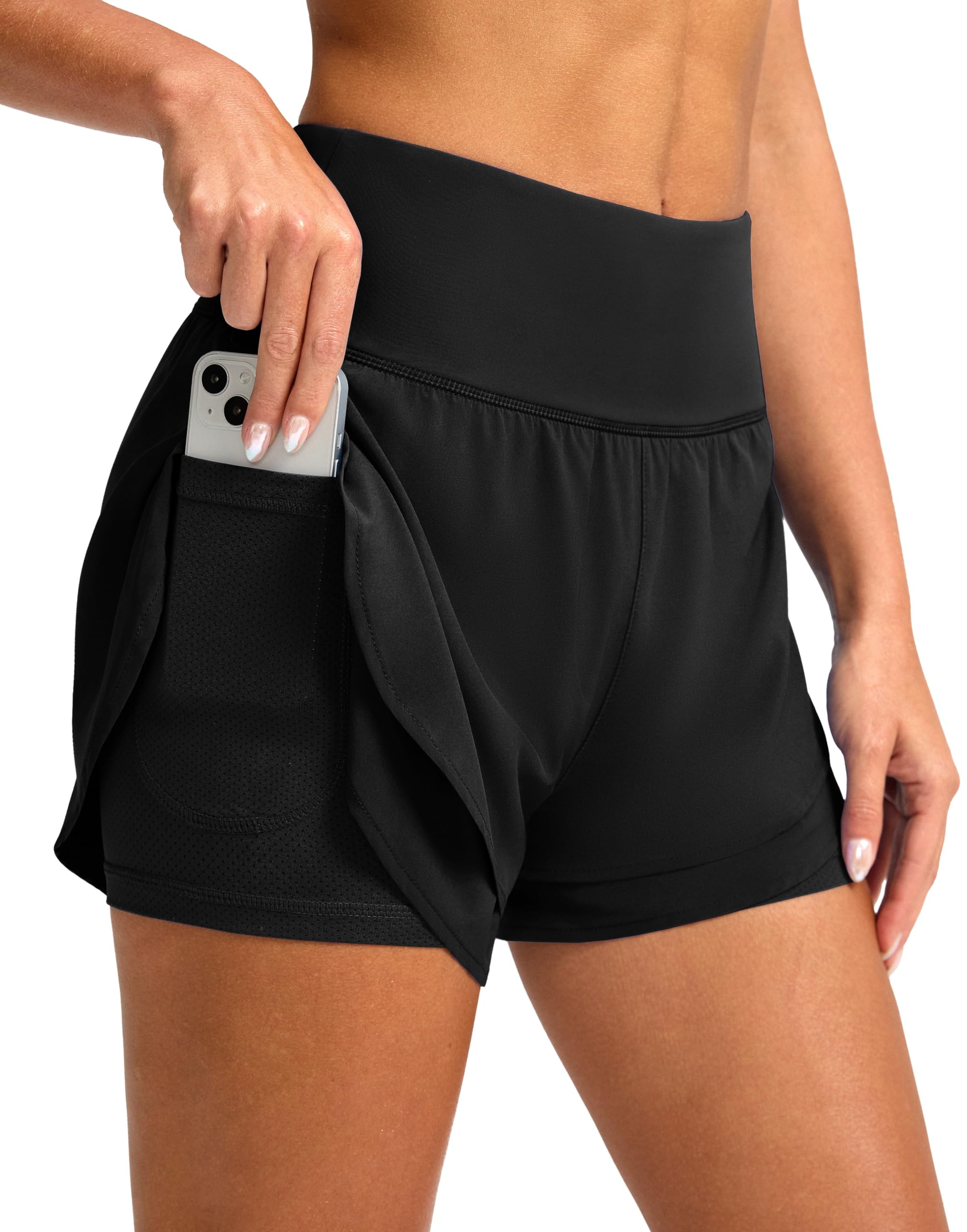 SANTINY Women's 2-in-1 Running Shorts with Pockets - 3