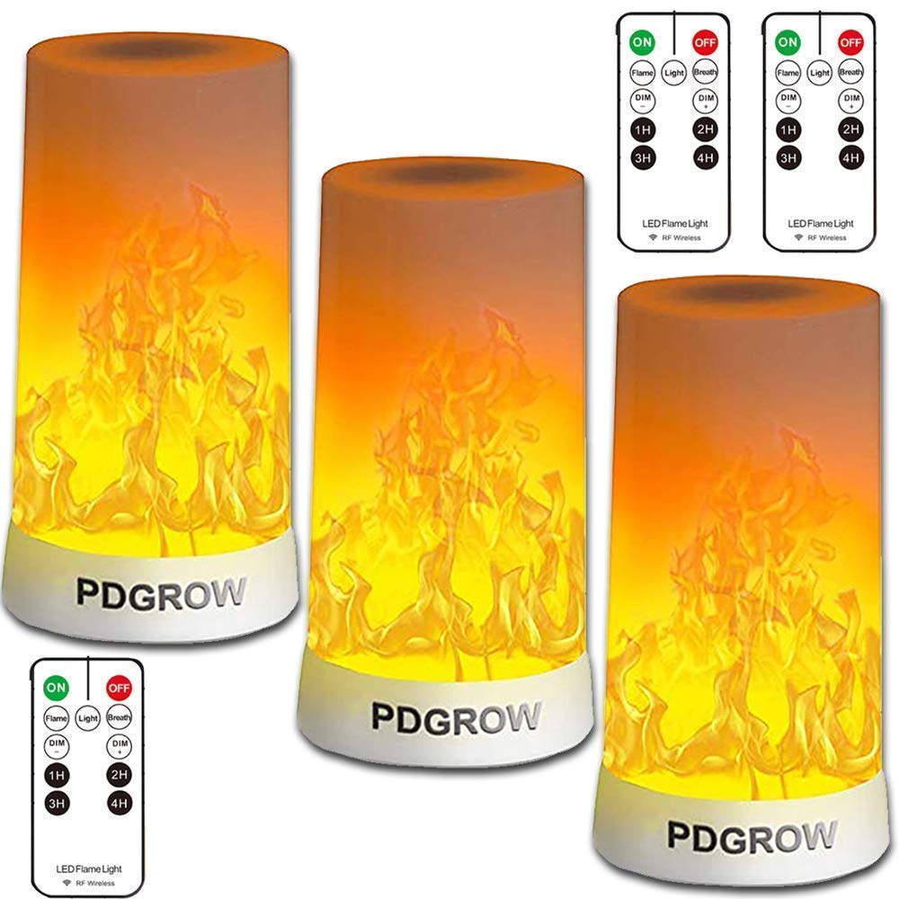 3 Pack LED Flame Lights with Remote Timer - 4 Modes USB Rechargeable Fire Effect Lamp for Indoor/Outdoor Use | Perfect for Camping, Home Decor, Parties, Fireplace Ambiance & Romantic Lighting