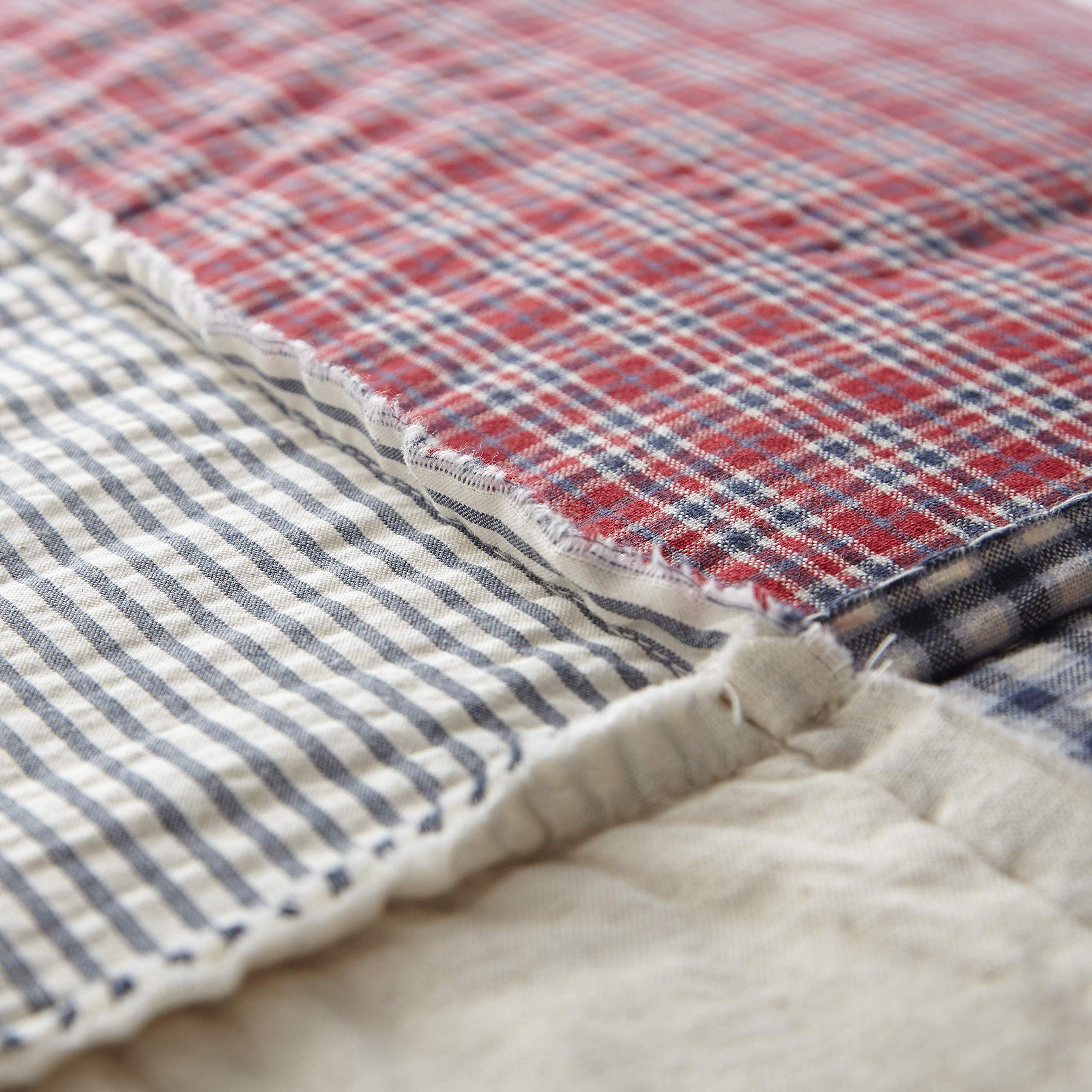 VHC Brands Hatteras Patch Patchwork Flax Cotton Linen Blend Bedding Set - Pre-Washed California King Quilt 130x115 Inches, Americana Red - Perfect for Farmhouse, Coastal & Rustic Home Decor