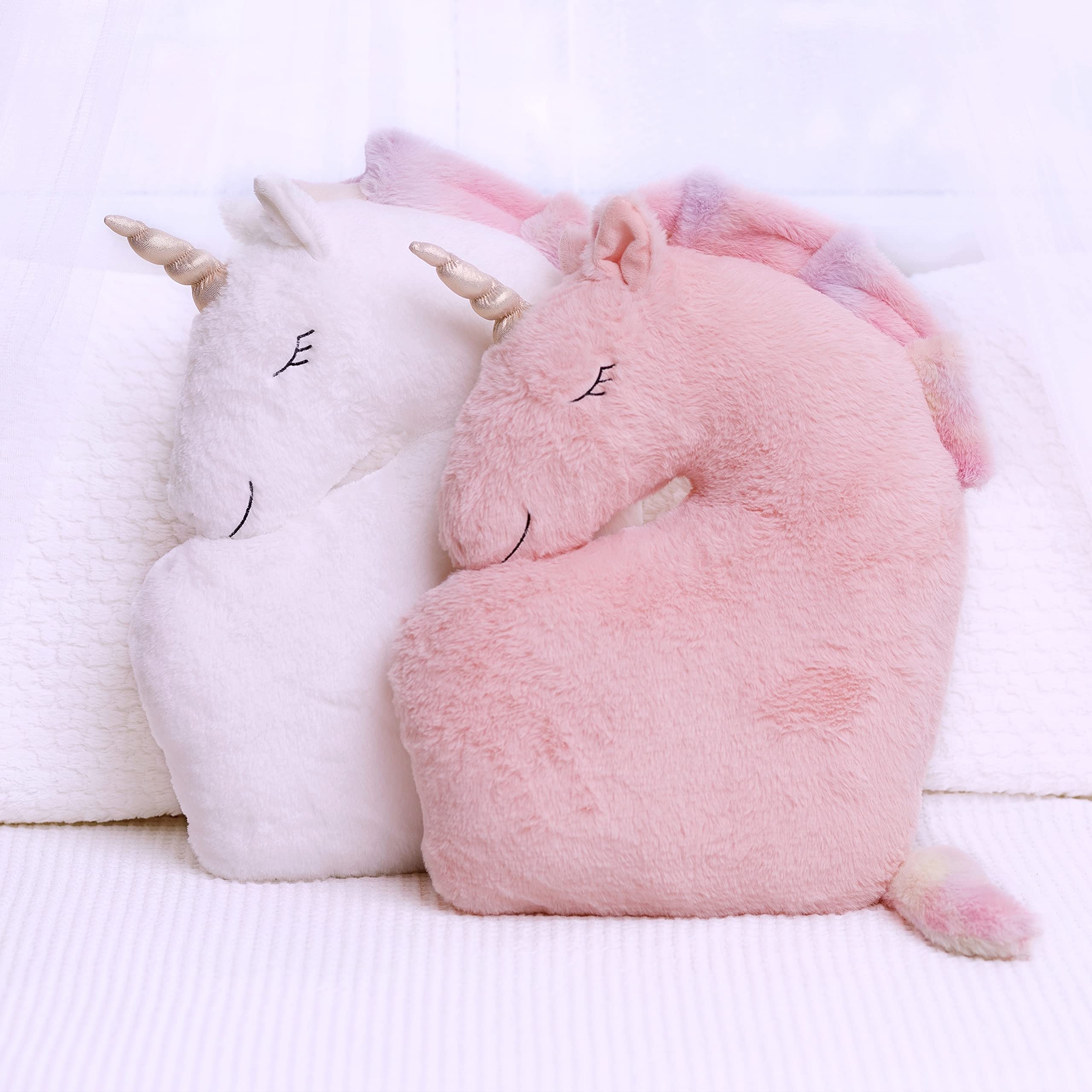 2 Unicorn Pillows for Girls - Fluffy Plush Decor for Kids Bedroom & Teepee