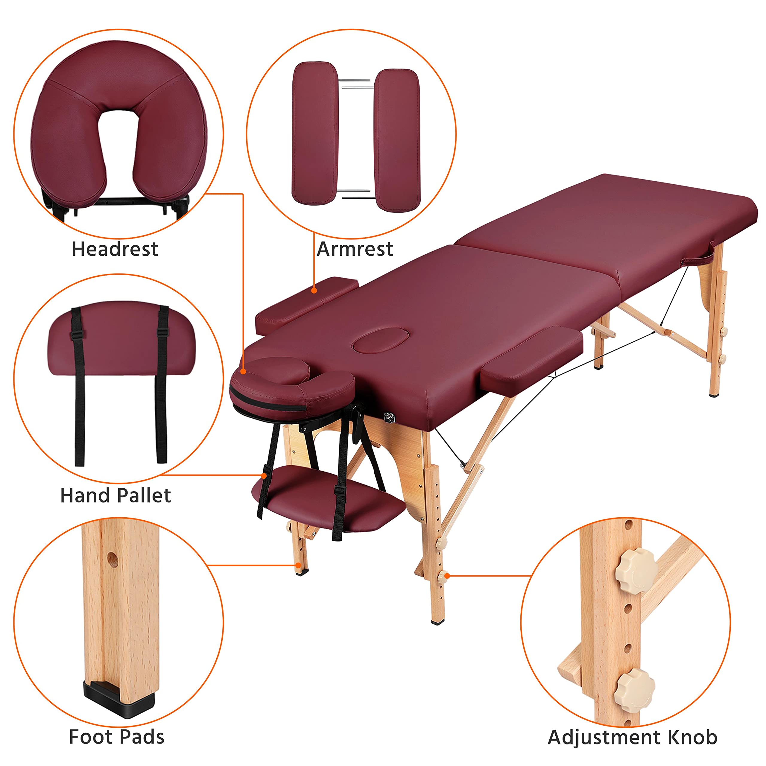 Yaheetech Portable Folding Massage Table - 24 Inch Adjustable Spa Bed for Lash Extensions & Facials w/ Non-Woven Carry Bag (Burgundy) | Perfect for Home Spa, Salon Professionals & Mobile Therapists