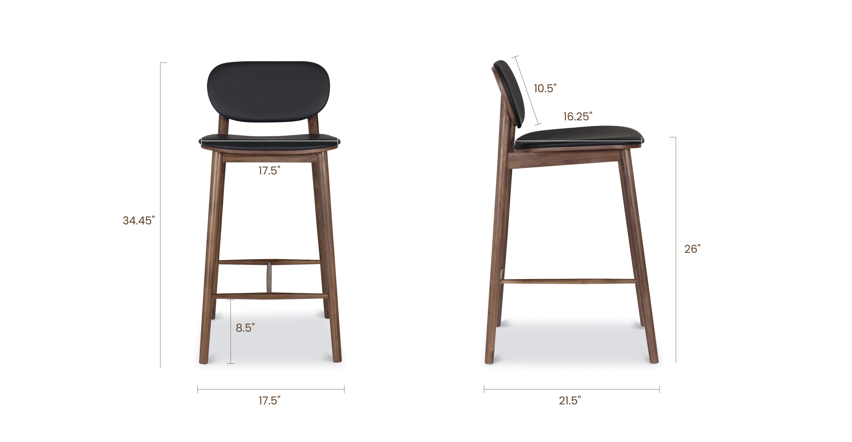 Bonato Leather Counter Stool - Modern Bar Stool with Cushioned Seat, Adjustable Height for Kitchen Island, Breakfast Bar & Home Decor