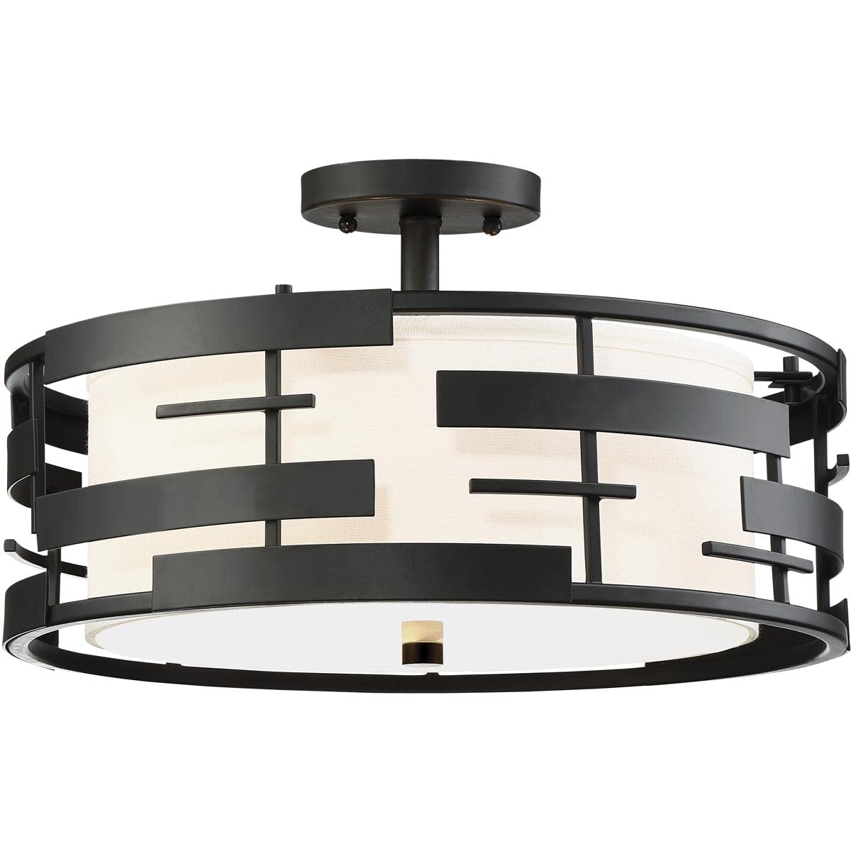 Nuvo 60/6436 Lansing-3 Light Semi-Flush Mount Ceiling Light - White Fabric Shade with Opal Glass Diffuser - Perfect for Bedroom, Living Room & Dining Room Lighting