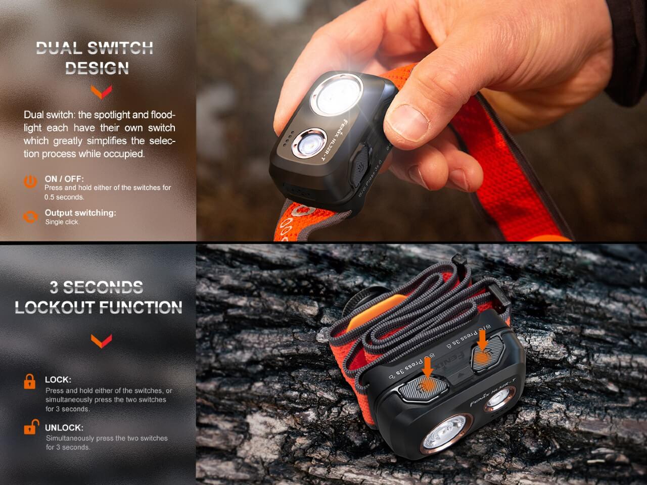 Fenix HL32R-T 800 Lumens Rechargeable LED Headlamp for Trail Running, Hiking & Camping - Waterproof Headlight with Adjustable Headband for Outdoor Adventures