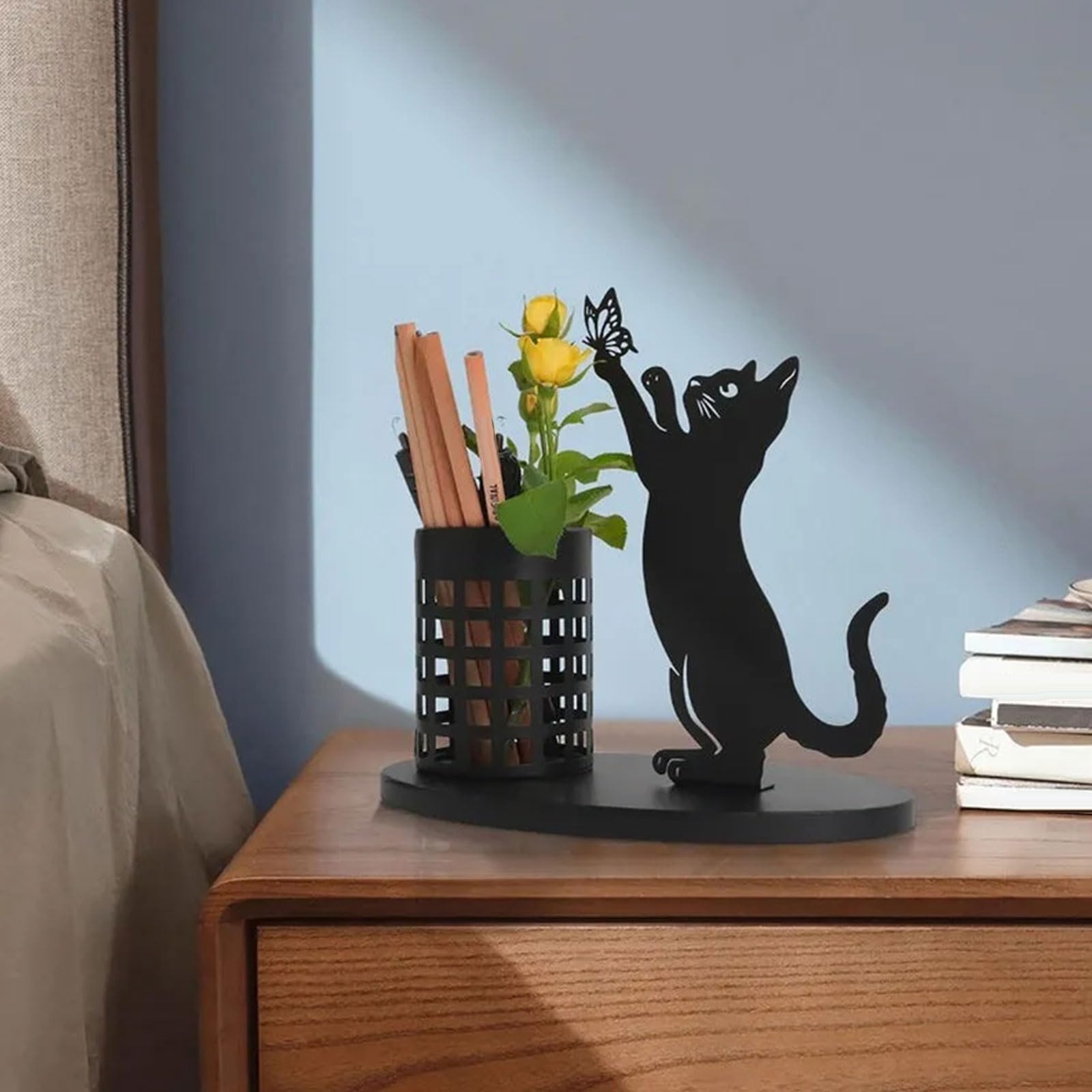 Metal Pen & Brush Holder - Stylish Desk Organizer for Makeup & Stationery - Office & Vanity Use