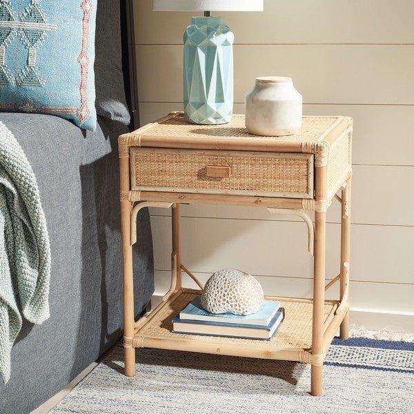 Eco-Friendly Bamboo & Rattan Nightstand with Drawer - Modern Bedside Table for Bedroom, Living Room, or Nursery - Perfect for Storage & Organization