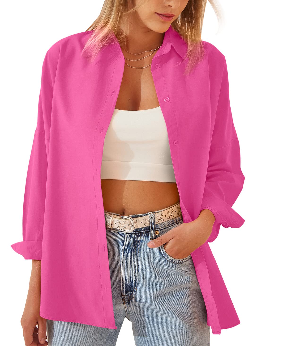 Women's Casual Long Sleeve Loose Fit Button Down Shirts - Elegant Blouse Tops for Work, Office & Everyday Wear | Comfortable & Stylish Women's Fashion