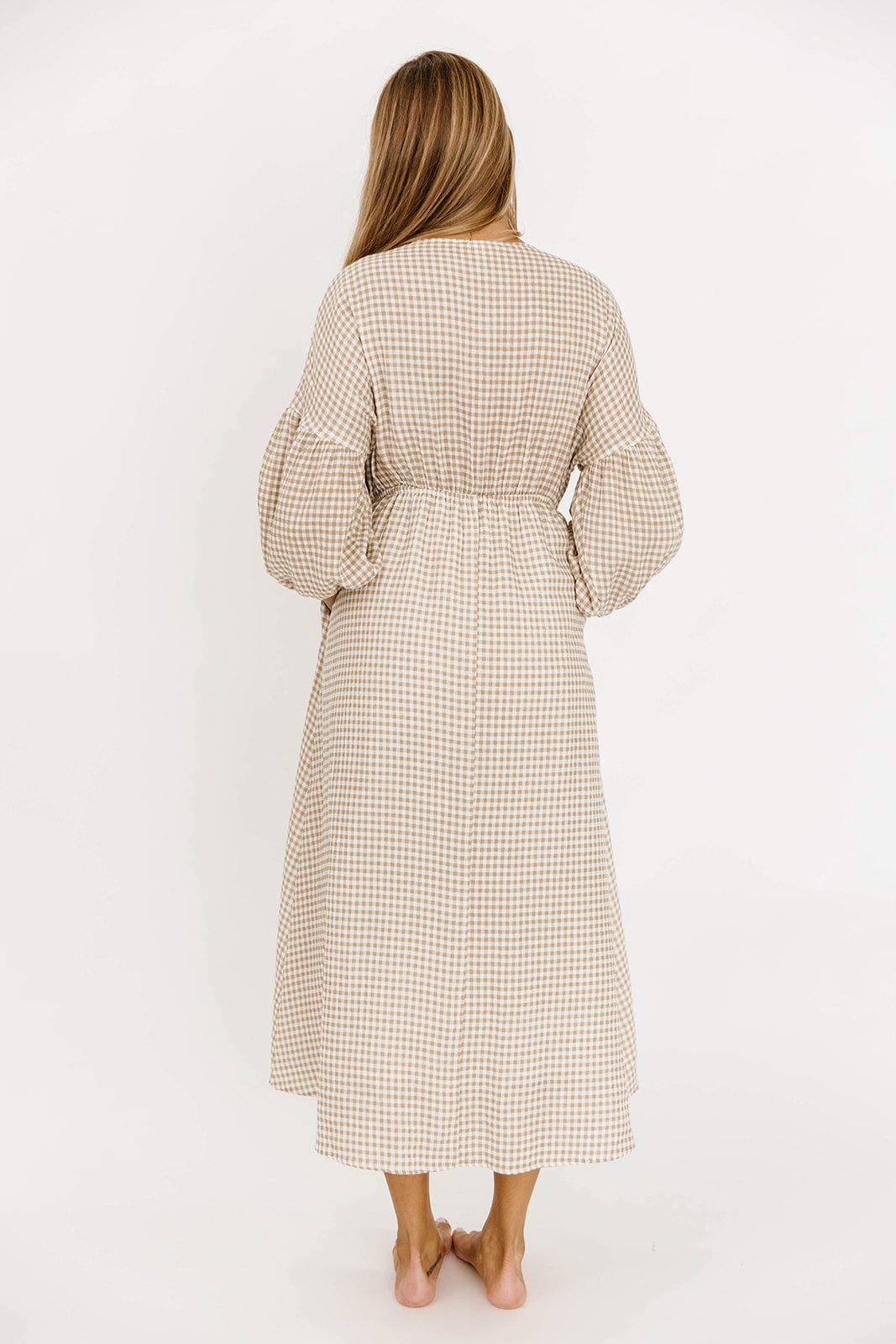 Hunter Printed Gauze Midi Dress in Natural Plaid - Bump Friendly Maternity Dress for Summer, Beach & Casual Wear