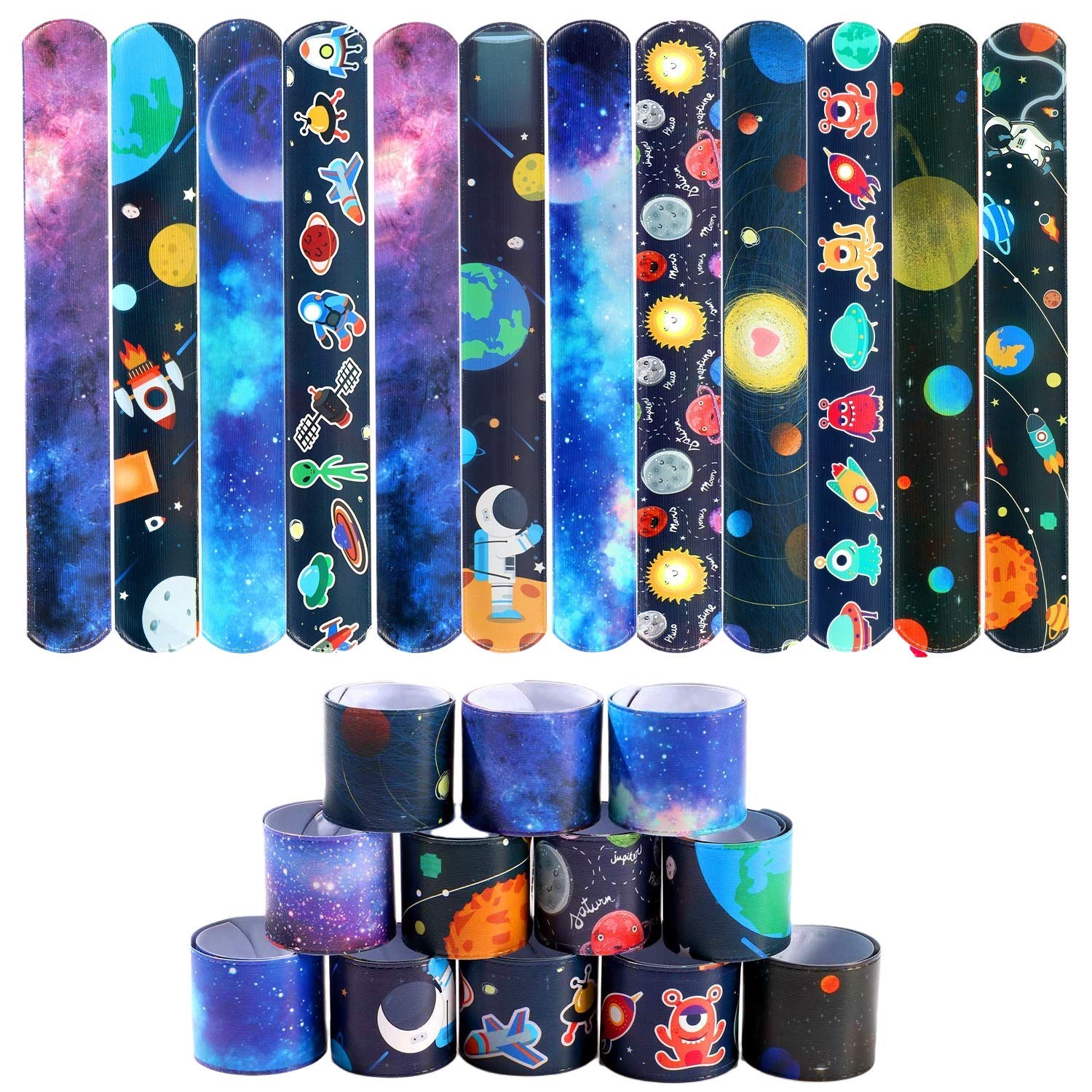 48 Pcs Space Slap Bracelets - Planet Design Snap Bands for Kids, Classroom Prizes, Outer Space Party Favors & Decorations - Perfect for Birthday Parties, School Rewards & Cosmic Themed Events