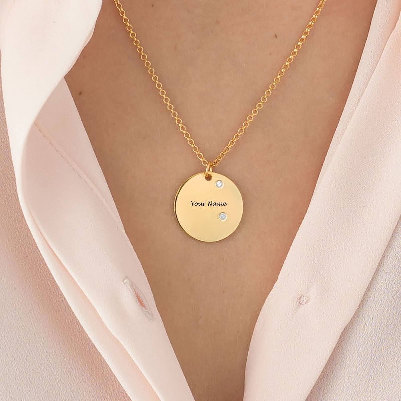 Personalized Name Necklace with Diamond Disc Pendant - Custom Engraved Jewelry Gift for Women, Men, Friends & Family | Birthday, Anniversary, Valentine's Day Gift Idea