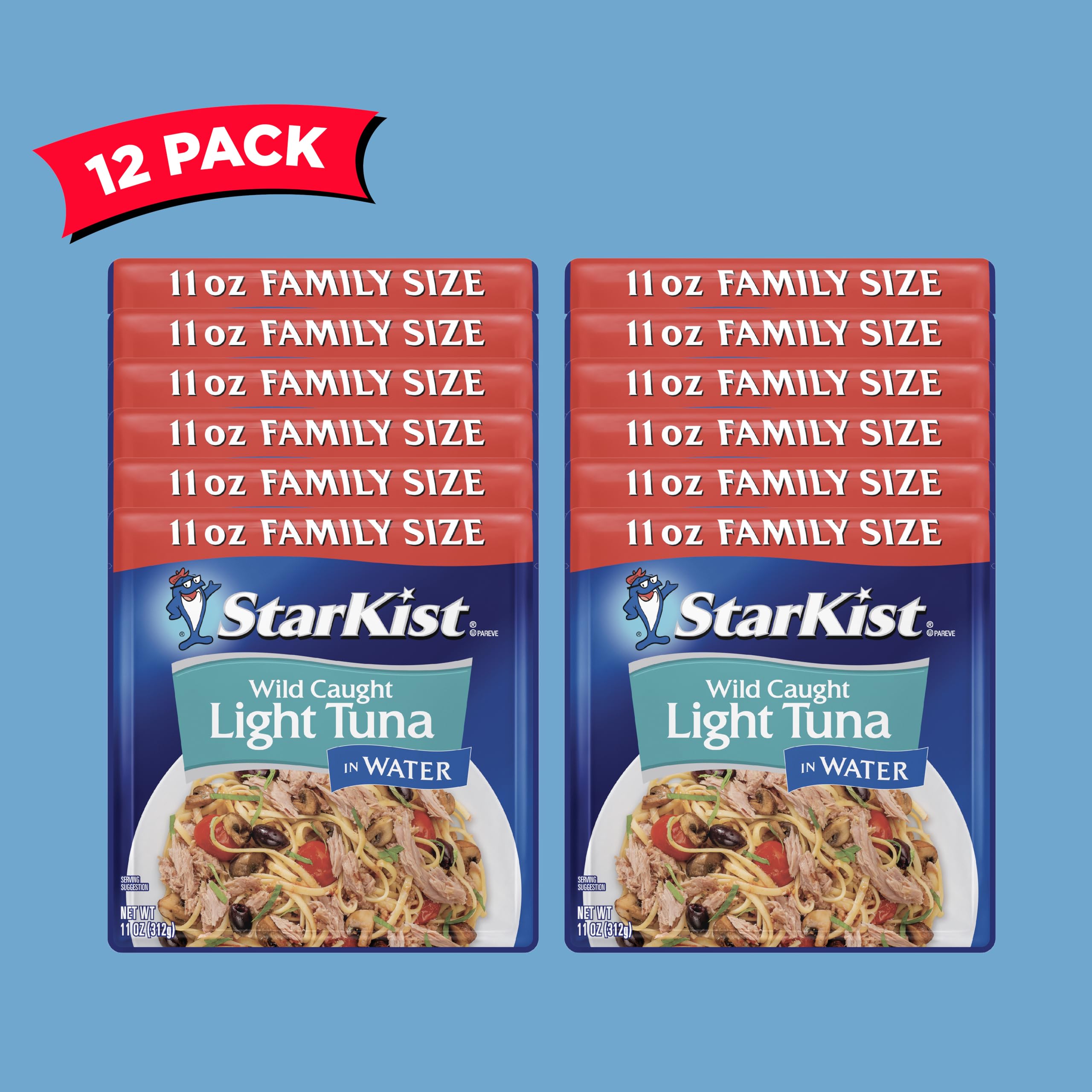 StarKist Chunk Light Tuna in Water - 12 Pack of 11 oz Pouch, High Protein, Low Mercury, Wild Caught Albacore Tuna for Salads, Sandwiches & Healthy Meal Prep