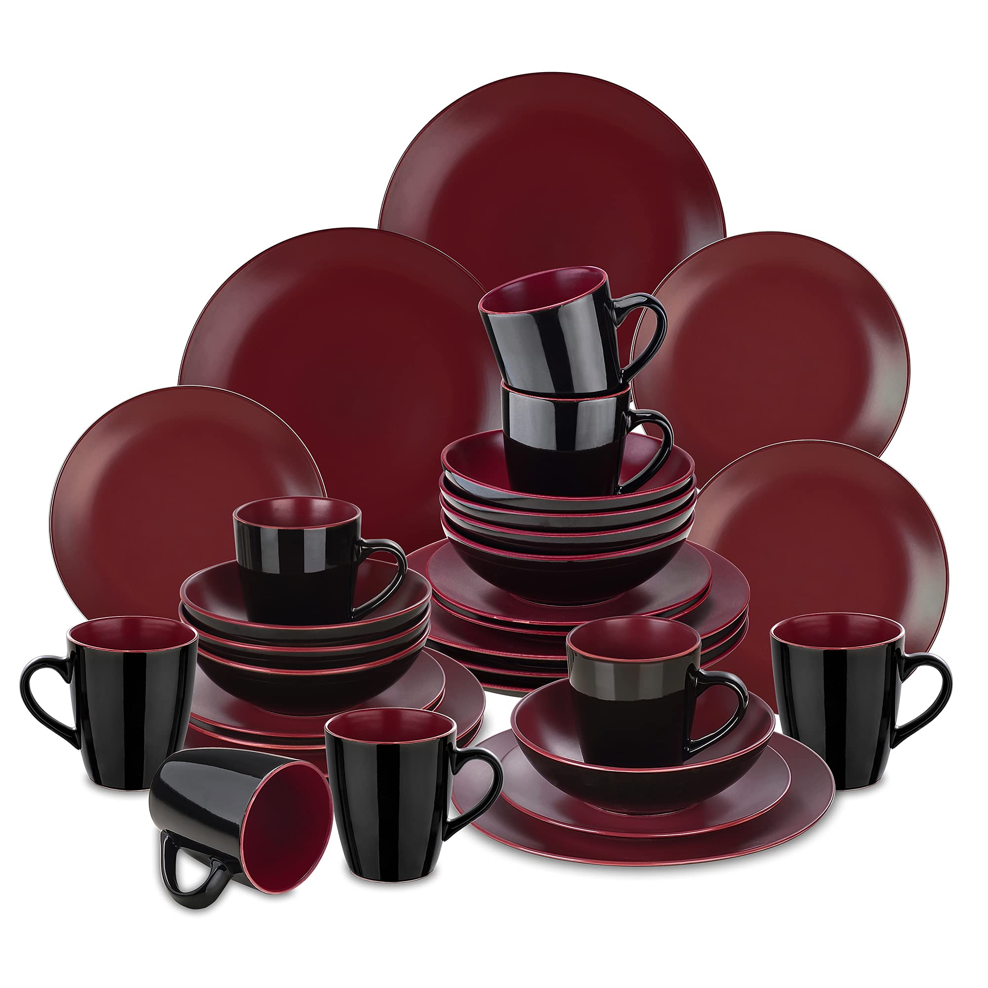 Vancasso Bacche 32-Piece Porcelain Dinnerware Set - Matte Berry Red Round Tableware (8 Dinner Plates 10.5