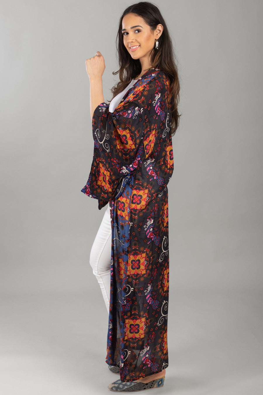 Elegant Silky Long Kimono Robe for Women - Floral Pattern Loungewear for Spa, Beach Cover-Up & Boho Fashion