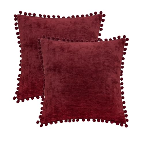 Burgundy Red With Pom Poms