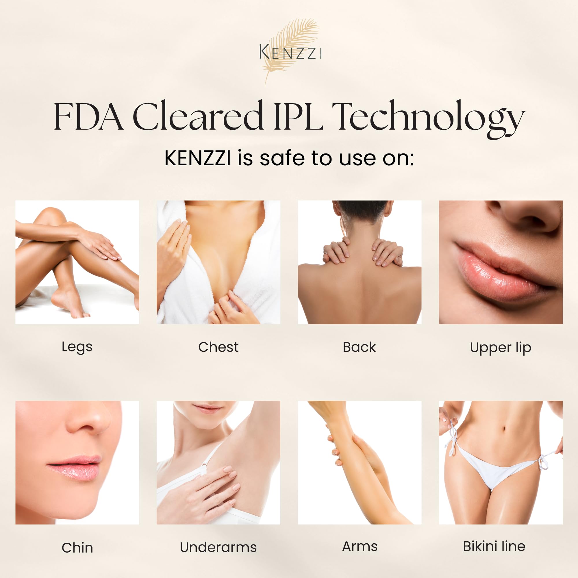 Kenzzi IPL Hair Removal Device for Women & Men - Painless At-Home Laser Hair Removal Handset for Face & Body, Permanent Hair Reduction Alternative to Salon Treatments | Smooth Skin for Bikini, Legs, Underarms & More