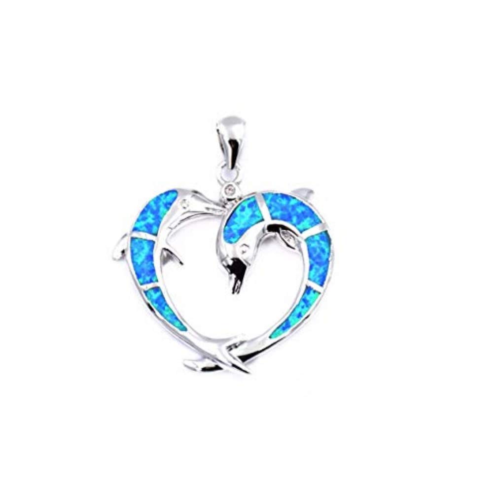 Blue Fire Opal Dolphin Necklace - Holiday Gift for Her