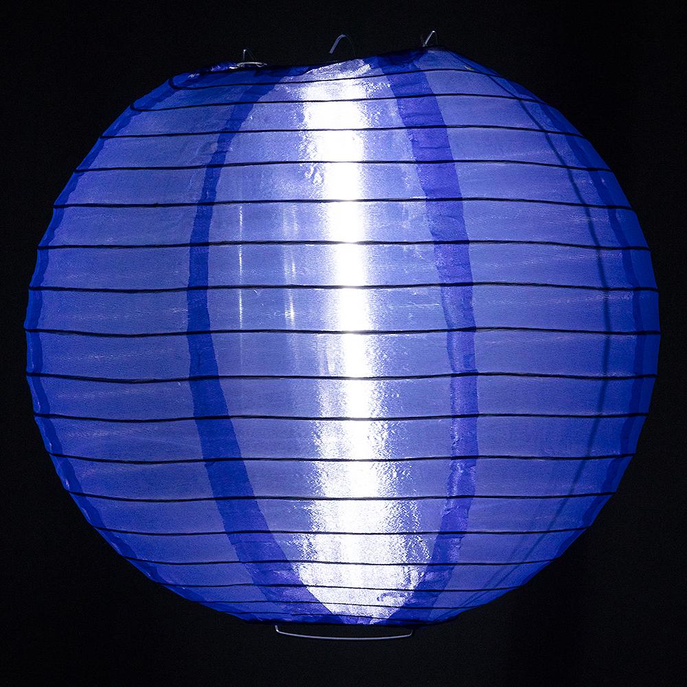 4 Pack Navy Blue Round Shimmering Nylon Lanterns with Parallel Ribbing - Hanging Party Decorations for Weddings, Garden, Patio & Indoor Events (String Lights Sold Separately)
