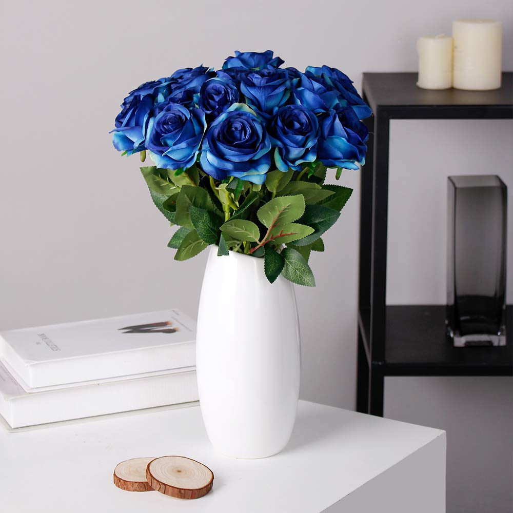 10PCS Realistic Artificial Silk Roses with Stems - Long Stem Fake Roses Bouquet for Wedding, Valentine's Day, Home Decor, Table Centerpieces & Party Arrangements
