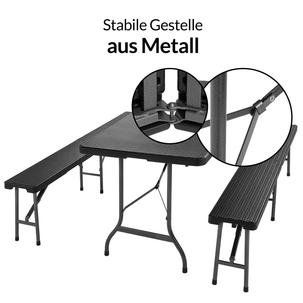 Casaria 6-Piece Plastic Folding Table and Bench Set - 180x75x73cm, Outdoor Beer Garden, Picnic, Camping & Patio Furniture for Backyard, BBQ Parties & Tailgating