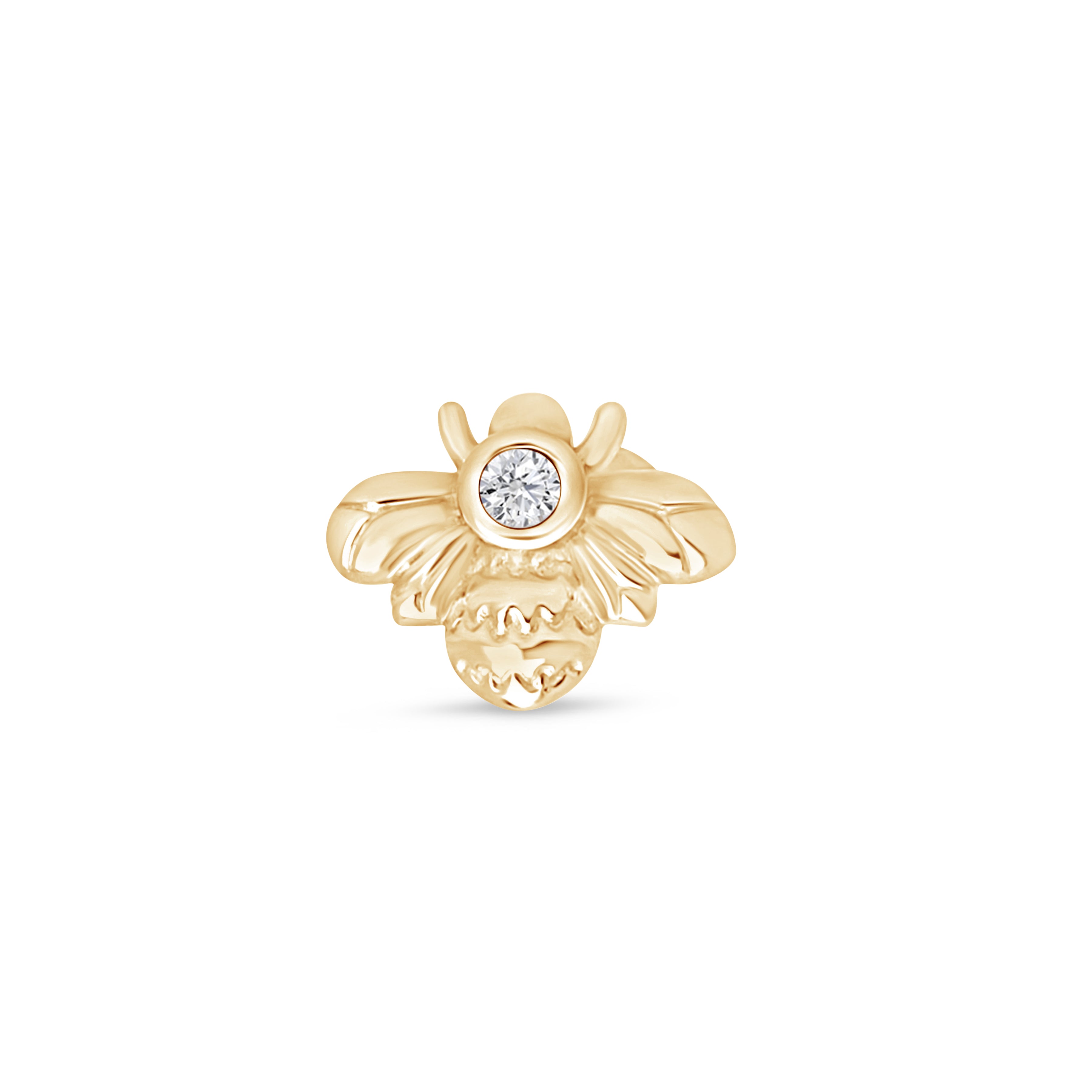 14K Yellow Gold Cubic Zirconia Bee Stud Earrings - Hypoallergenic Flat Back Post for Sensitive Ears | Perfect for Everyday Wear, Gift Giving & Bee-Themed Jewelry Collections