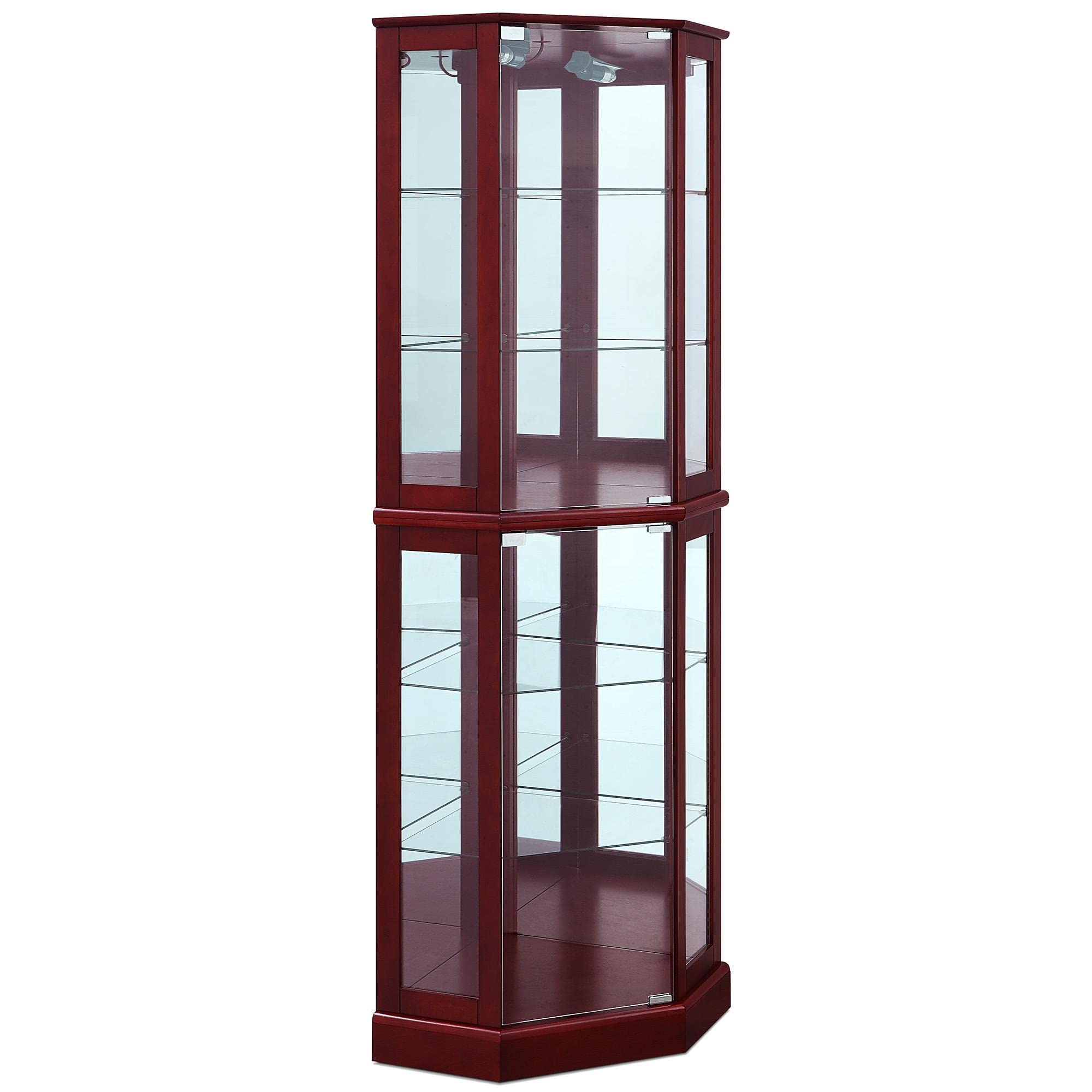 Ashfield Lighted Wood & Glass Corner Curio Cabinet Floor Standing - 2 Colors | BrandMagaz Storage Cabinet for Living Room, Dining Room, Bedroom & Office