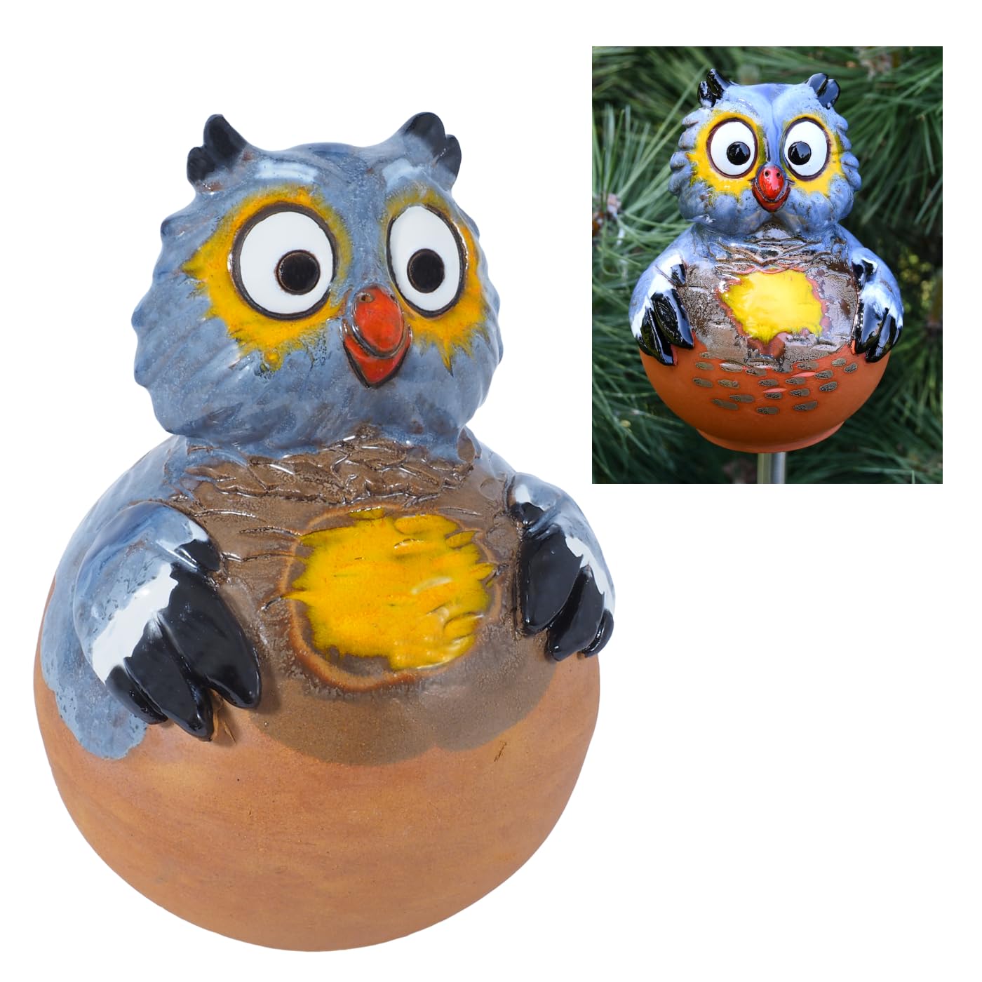 Handmade Ceramic Owl Lawn Stake - Frostproof Outdoor Garden Statue - Unique Gift for Gardeners, Men & Women - Perfect for Yard, Patio & Garden Decor