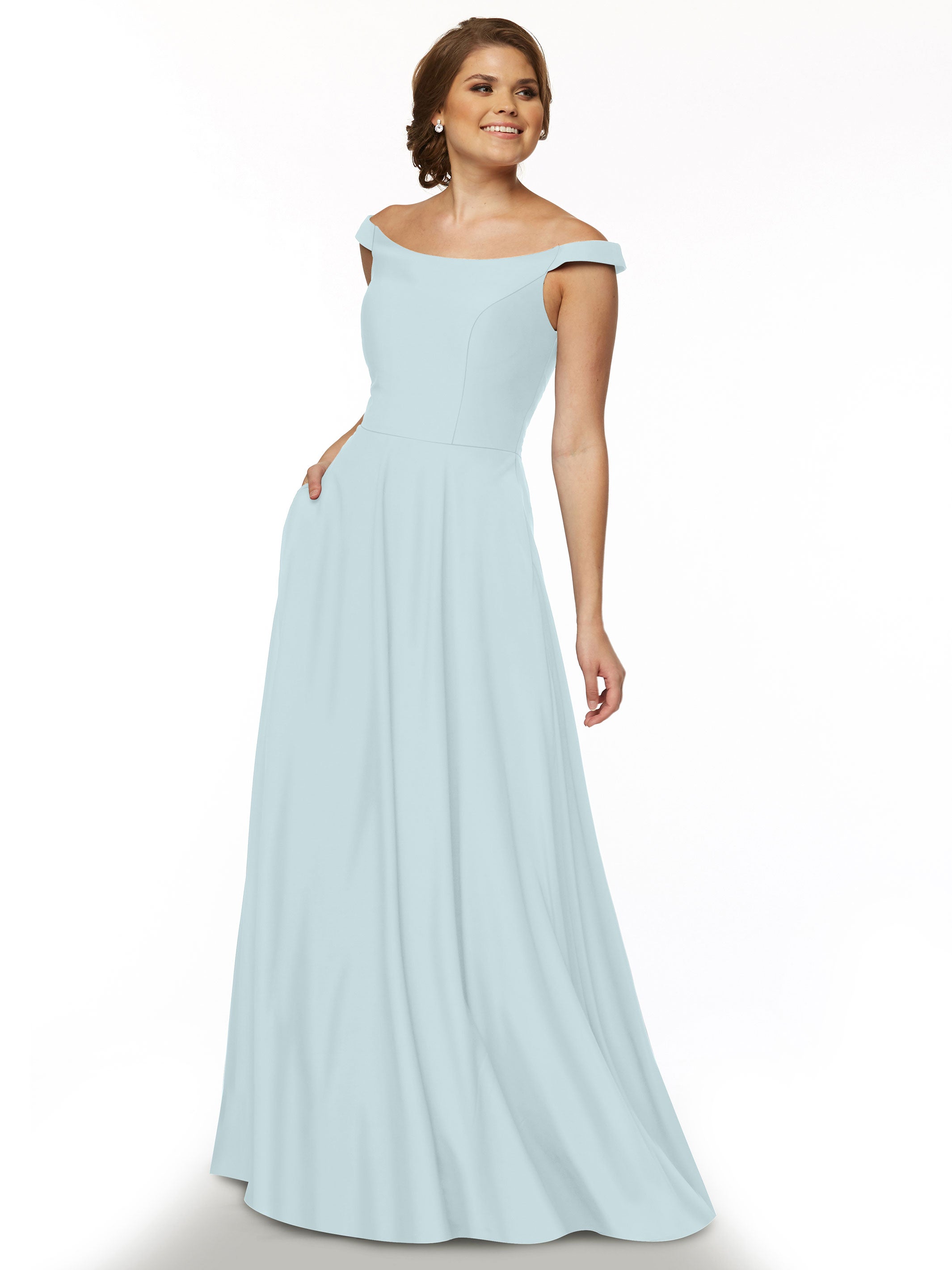Elegant Off-the-Shoulder Stretch Chiffon A-Line Bridesmaid Dress - Perfect for Weddings, Parties & Formal Events (Style 83005)
