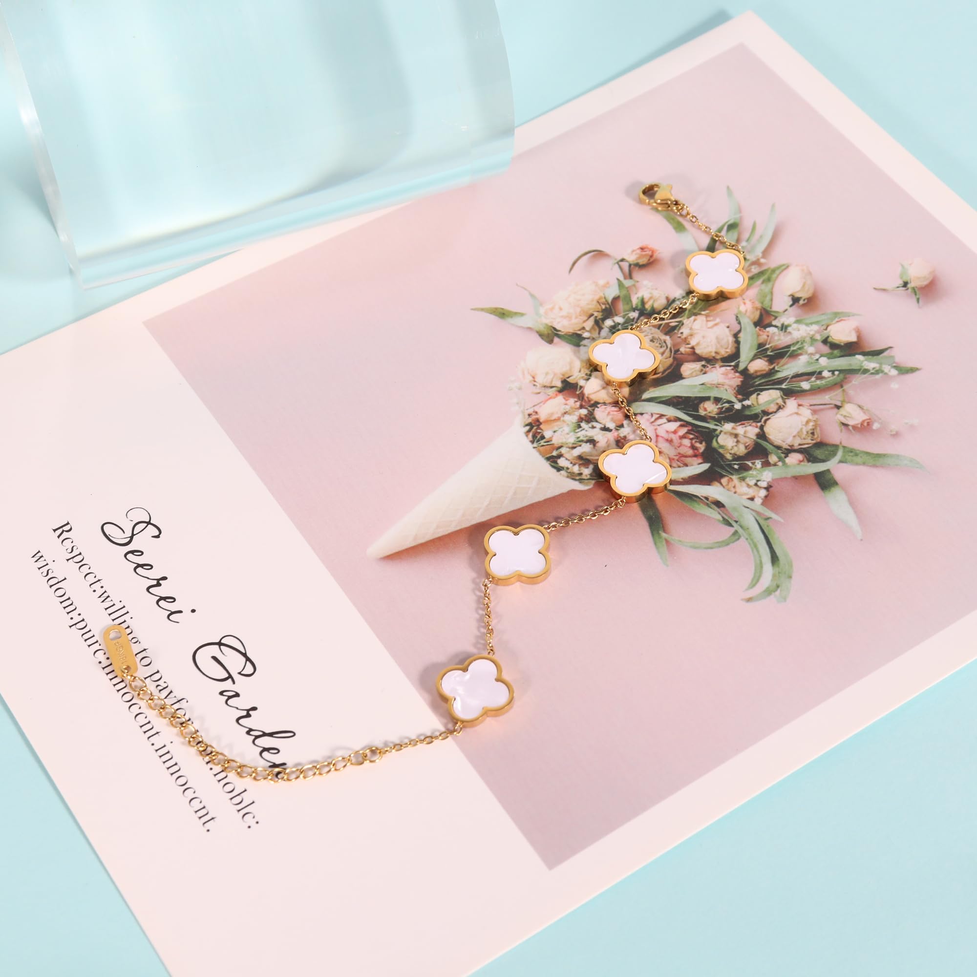 Stylish 18K Gold Plated Four Leaf Clover Adjustable Link Bracelet for Women - Lucky Charm Jewelry Gift for Mother's Day, Birthday & Everyday Wear