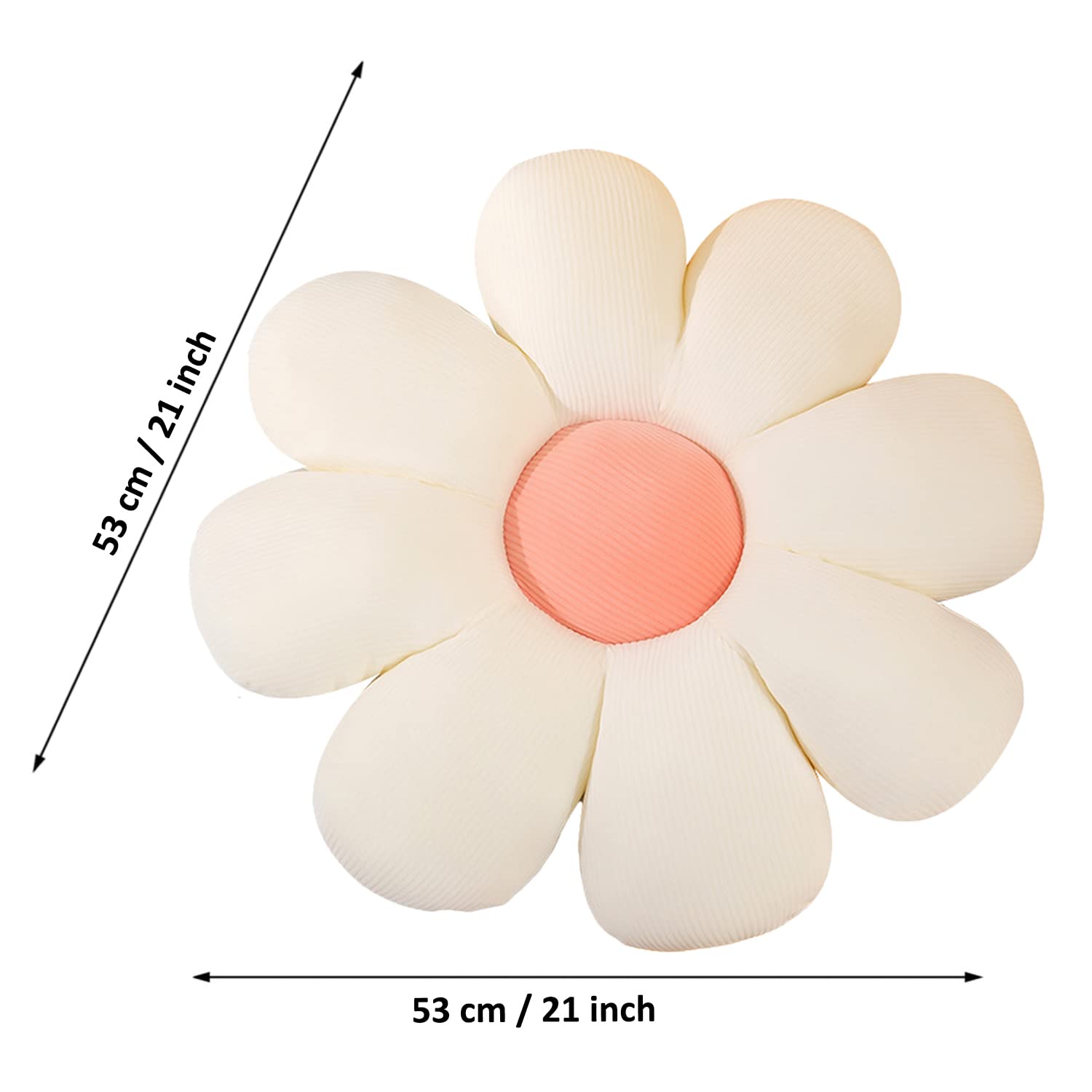 Flower Shaped Throw Pillow - Soft Plush Floor Cushion for Bedroom, Sofa & Reading Nook - 21 Inch White Decorative Pillow for Cozy Home Decor & Relaxation