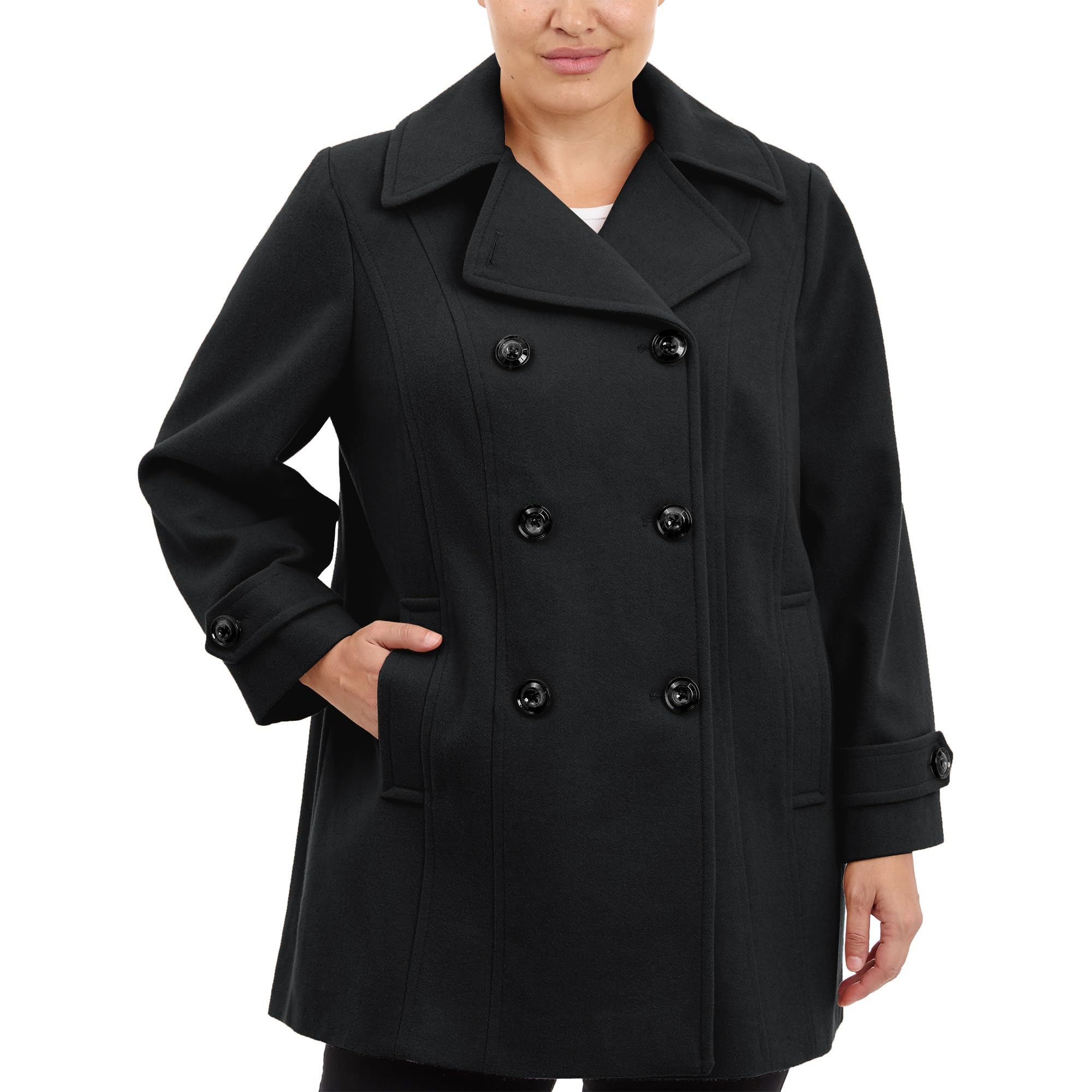 Anne Klein Women's Classic Double Breasted Wool Coat - Plus Size Winter Trench Coat for Office, Business & Formal Occasions