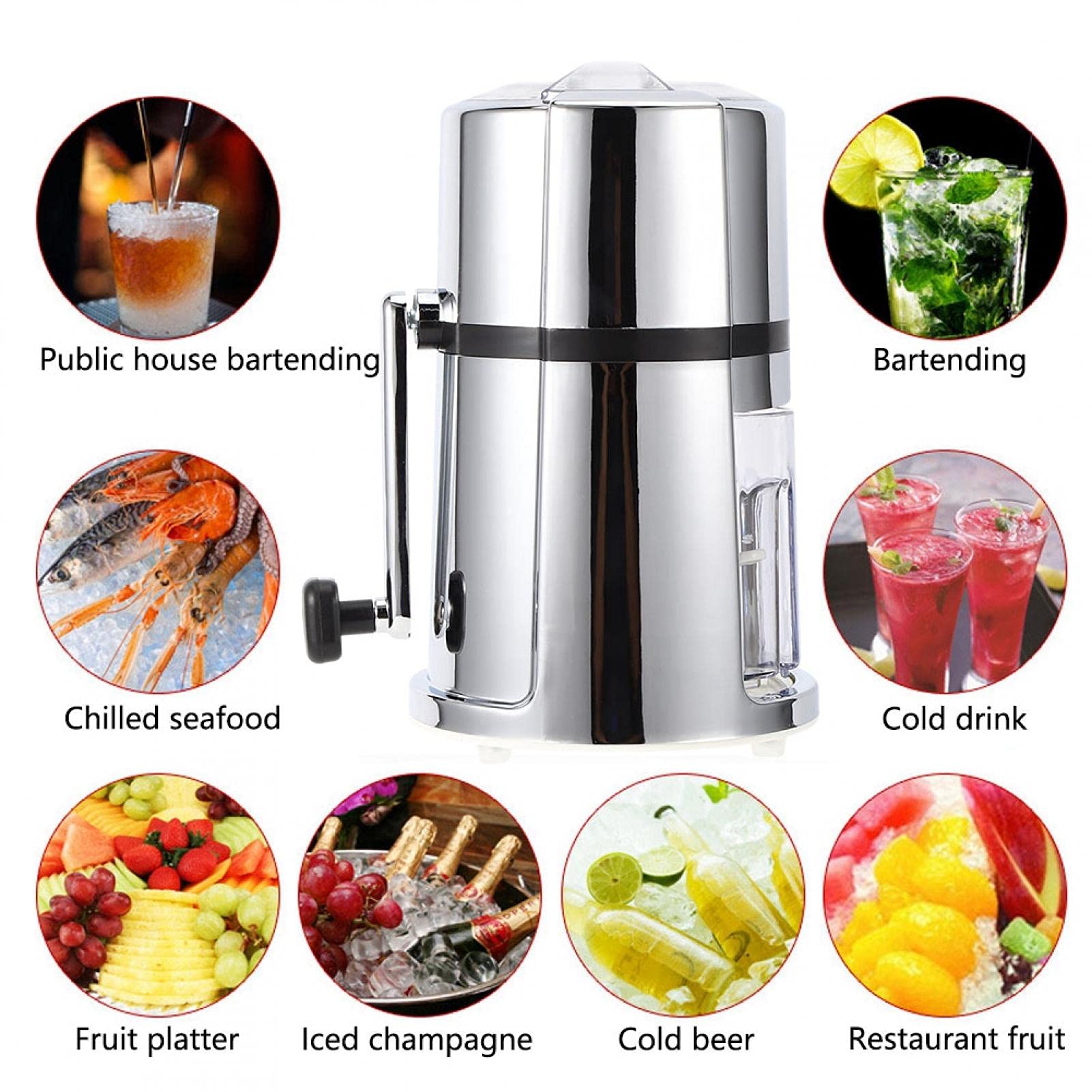 Commercial & Household Manual Ice Crusher - Stainless Steel Portable Ice Shaver Machine for Cocktails, Smoothies & Snow Cones | Perfect for Bars, Restaurants & Home Use