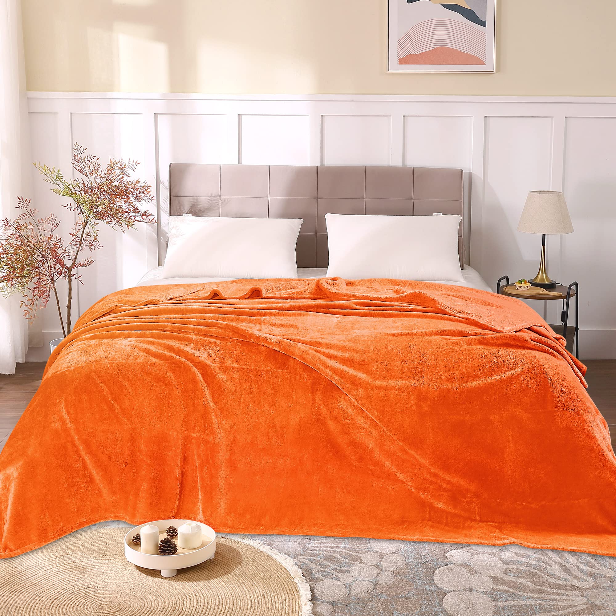 BEDELITE Fleece Blankets 108x90 Inches - Orange Plush Cozy Fuzzy Throw Blanket for Bed & Couch | Super Soft & Warm Lightweight Blanket for Fall, Winter, and Home Decor | Perfect for Lounging, Movie Nights, and Gifts