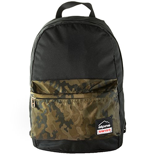 Alpine Swiss Midterm Backpack for School & College - Durable Bookbag with 1 Year Warranty - Black Camo Design - Perfect for Students, Travel & Outdoor Adventures