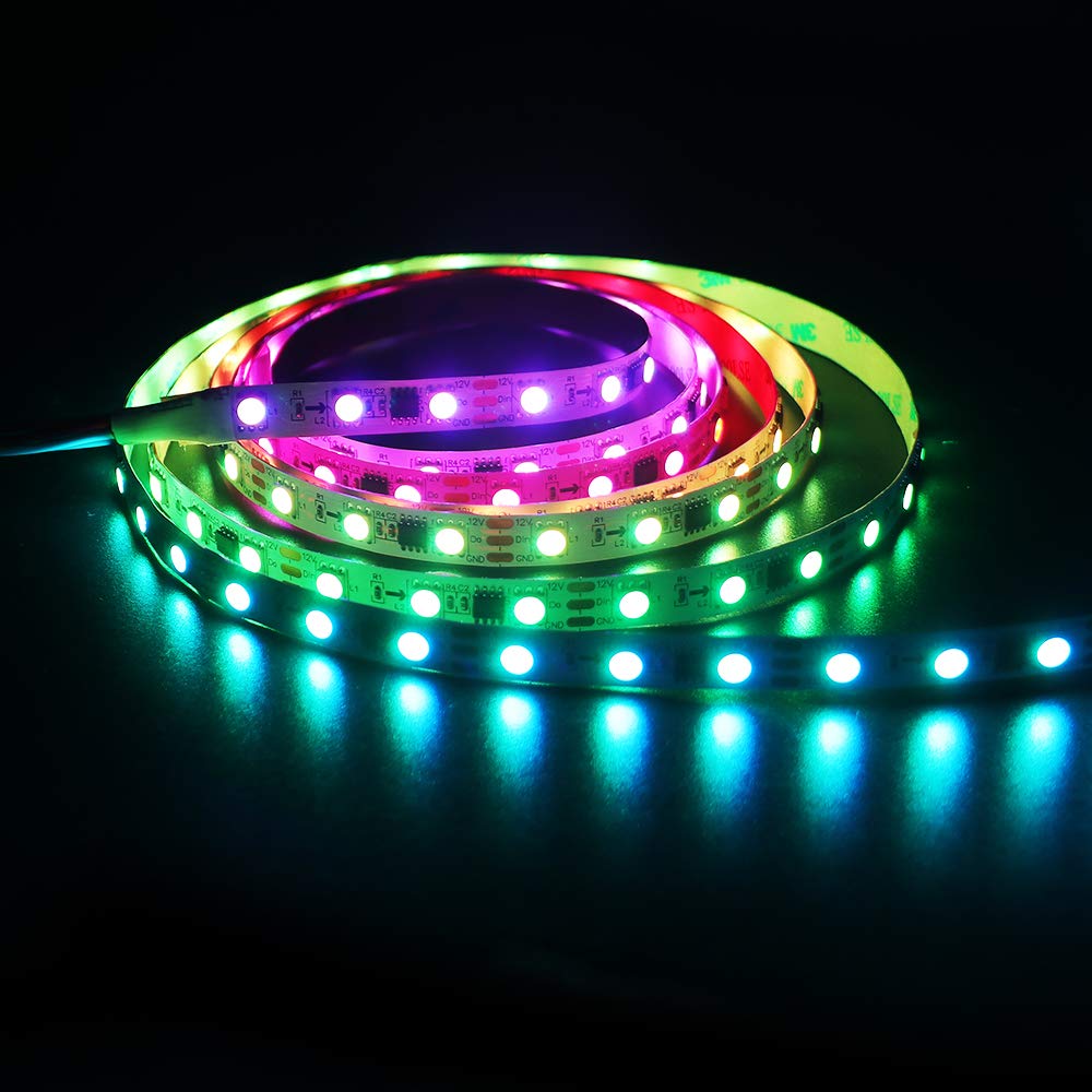 XUNATA 12V RGB LED Strip Lights Kit - 13ft/4m Addressable Dream Color LED Lighting with Chasing Effect, 30 LEDs/M Waterproof Neon Pixel Flexible Tape Light with RF Remote (Black FPCB) - Perfect for Bedroom, Gaming Room, Party & Home Decoration