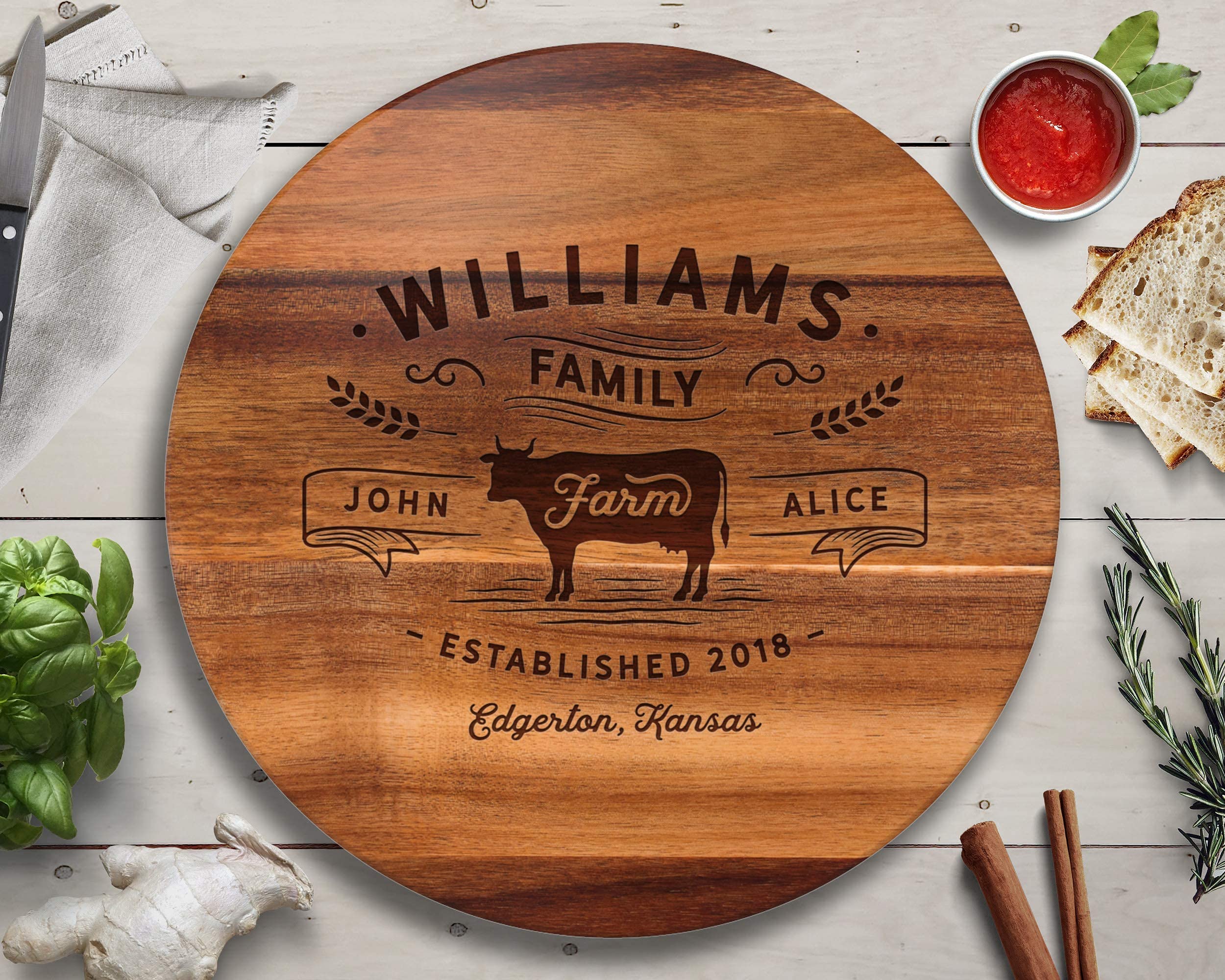 Personalized Lazy Susan Turntable - Rustic Farmhouse Decor with Cow Design | Country Kitchen Decor for Dining Table | Perfect Housewarming & Family Gift for Farmhouse Style Homes