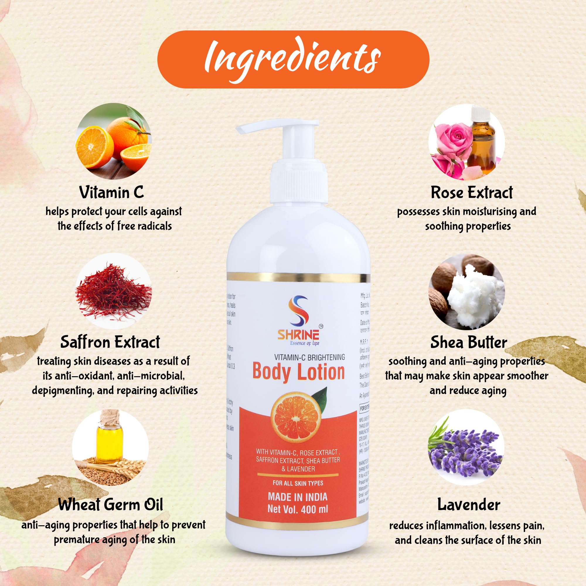 SHRINE Soft Touch Body Lotion with Natural Vitamin C - 48 Hour Moisturizing & Deep Hydration for Dry Skin - 400ml for Women & Men | Perfect for Daily Use, After Shower & Before Bed