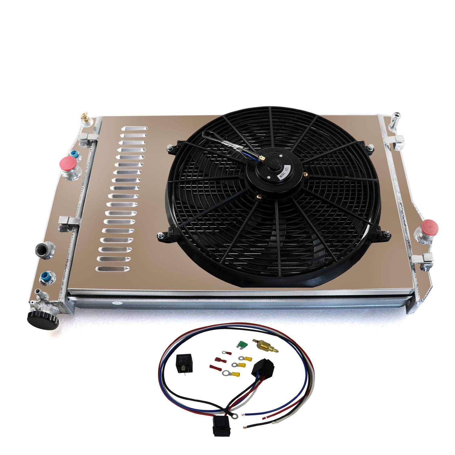 High Performance 4-Row Aluminum Radiator with Shroud Fan Kit for 1993-2002 Chevy Camaro Z28 & Pontiac Firebird Trans Am V8 5.7L - Perfect for Racing, Off-Road & Hot Weather Driving