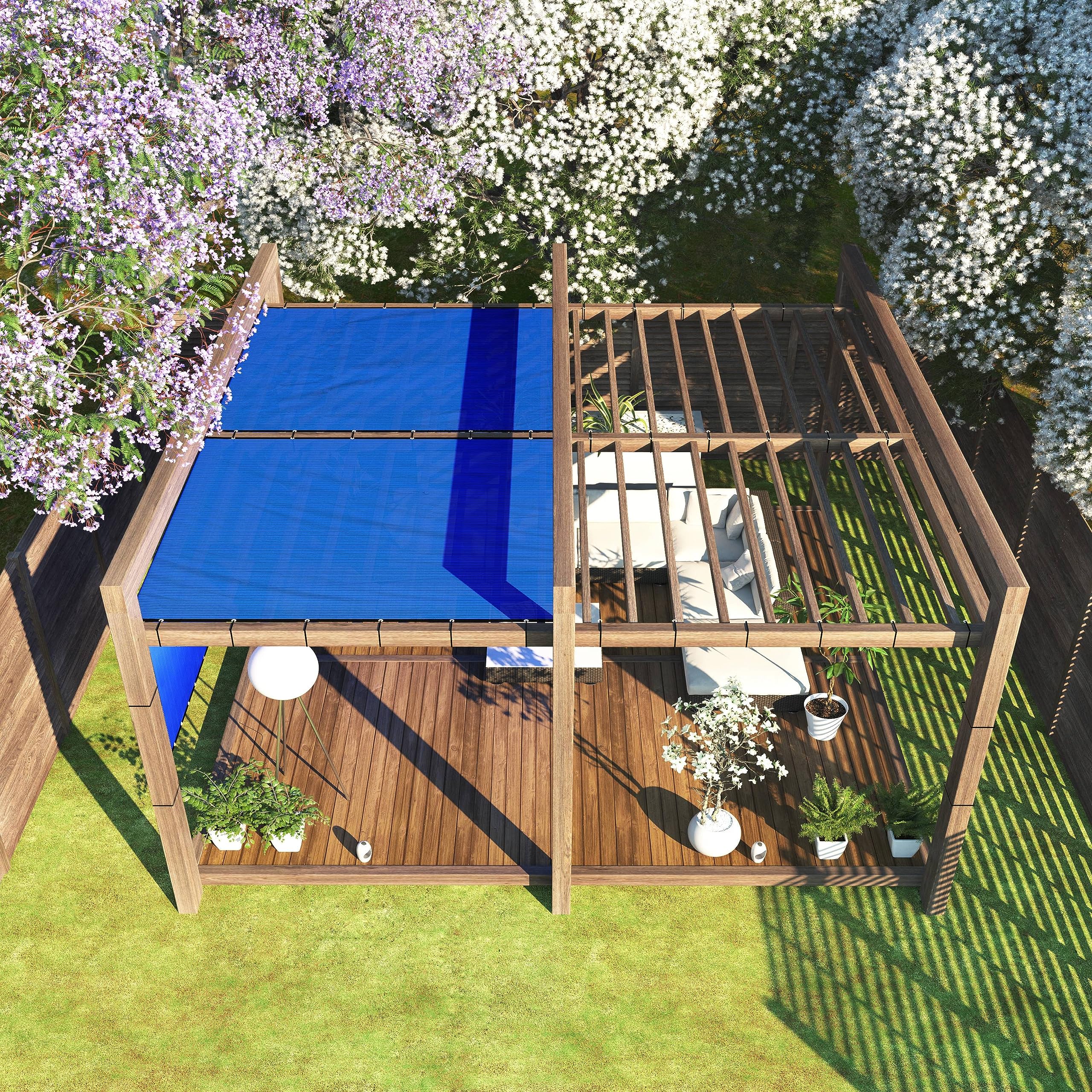 ColourTree 8' x 18' Custom Size Blue Shade Cloth with Grommets - 90% UV Block, Heavy-Duty Mesh Fabric Tarp for Sun Protection | Perfect for Dog Kennel Covers, Privacy Fence Screens, Greenhouses, Chicken Coops & Pet Playpens | Outdoor, Garden & Patio Use