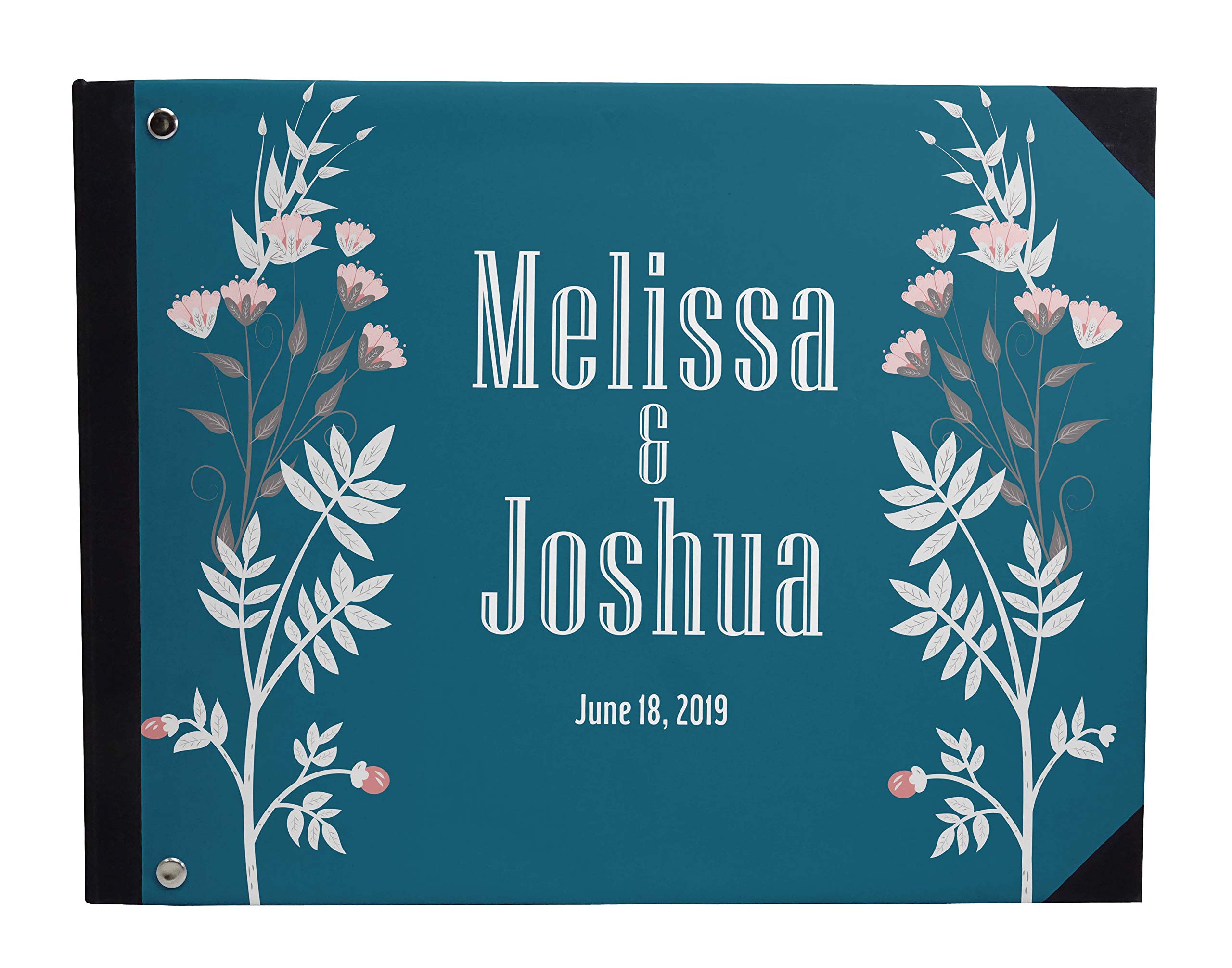 Darling Souvenir Blue Floral & Leaves Wedding Guest Book - 9x12 Inch Hardbound Guest Sign-in Registry for Bridal Shower, Anniversary & Special Events