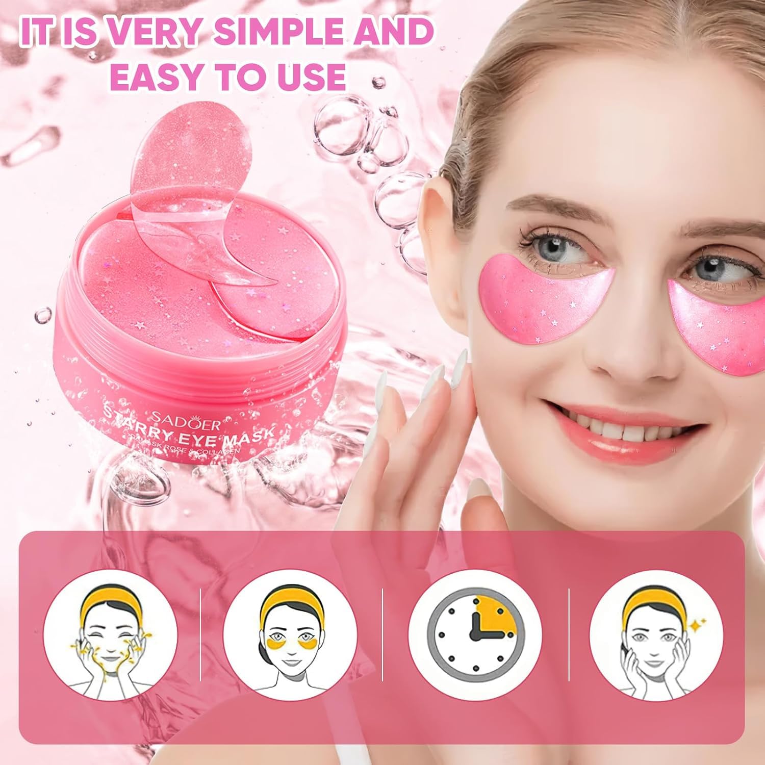 Brightening Eye Masks for Dark Circles & Puffiness (60 Pcs) - Korean Under Eye Patches with Hyaluronic Acid to Reduce Eye Bags & Smooth Wrinkles - Perfect for Nighttime Skincare & Travel Essentials