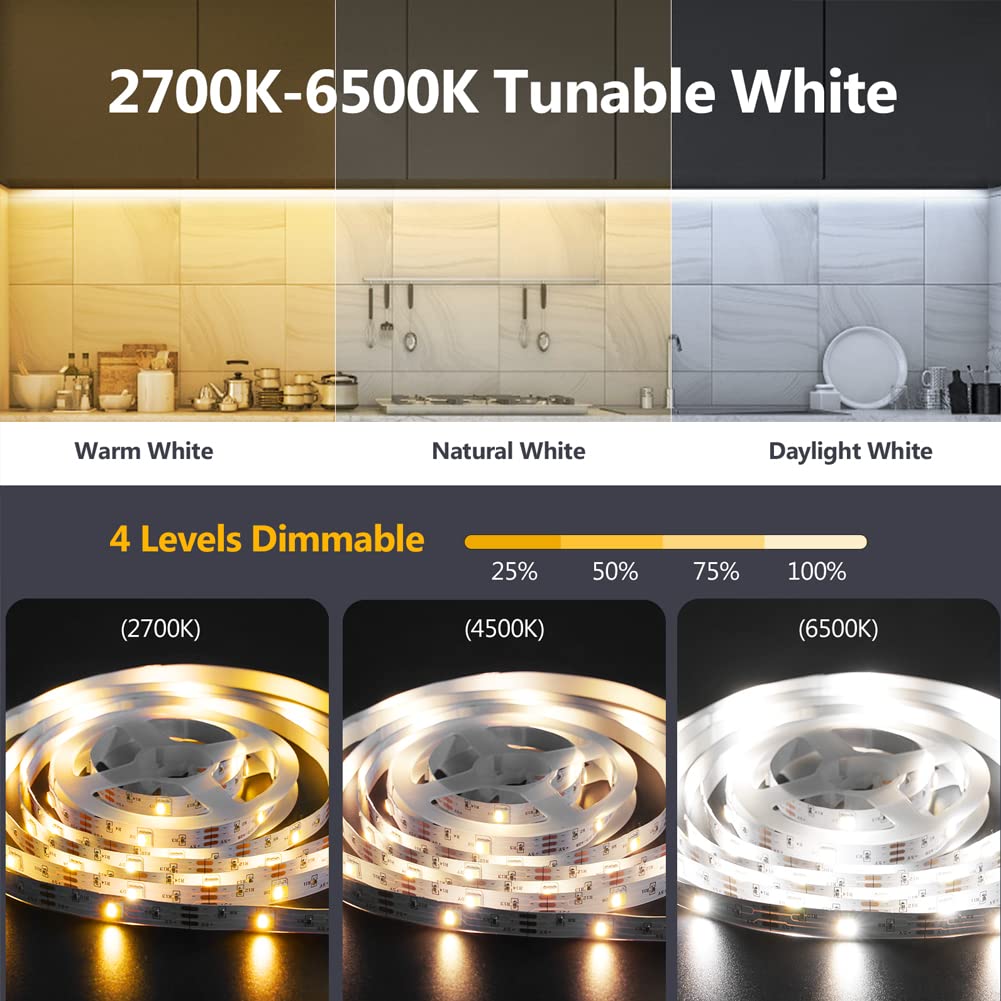 Wefomey Motion Sensor LED Light Strip - Indoor Motion Activated Lighting with Dimmer & Timer, 2700K-6500K Adjustable White Light for Closets, Kitchen Cabinets, Stairs (Daylight to Warm White) - Perfect for Home, Office & Nighttime Safety
