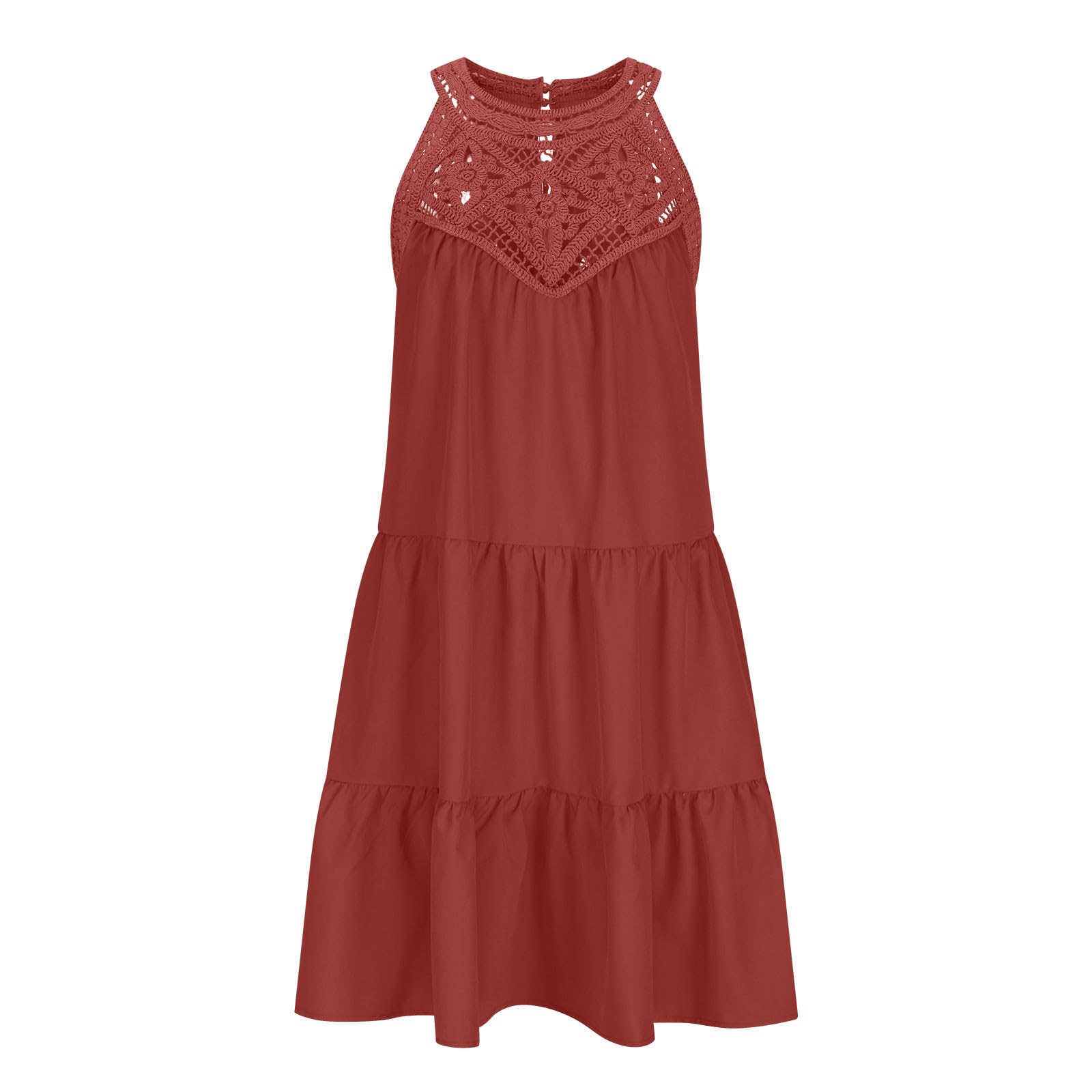 Women's Summer Hollow Out Lace Halter Dress - Casual Sleeveless A-Line Tiered Swing Sundress for Beach Vacation & Outdoor Parties | Perfect for Poolside, Tropical Getaways and Summer Festivals