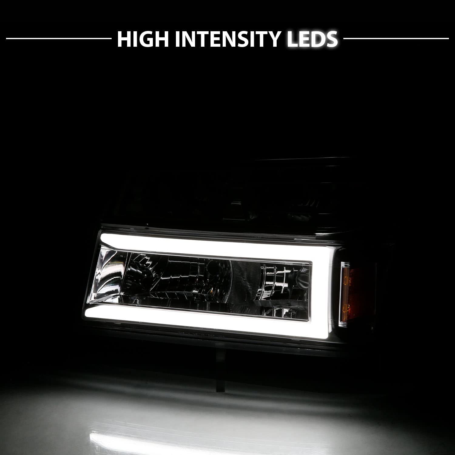 AmeriLite LED Headlights for 2004-2012 Chevy Colorado & GMC Canyon - C-Shape LED Tube Replacement Headlights with Running Turn Signal Lamps (4-Piece Set) - Upgrade Your Truck's Style & Night Visibility