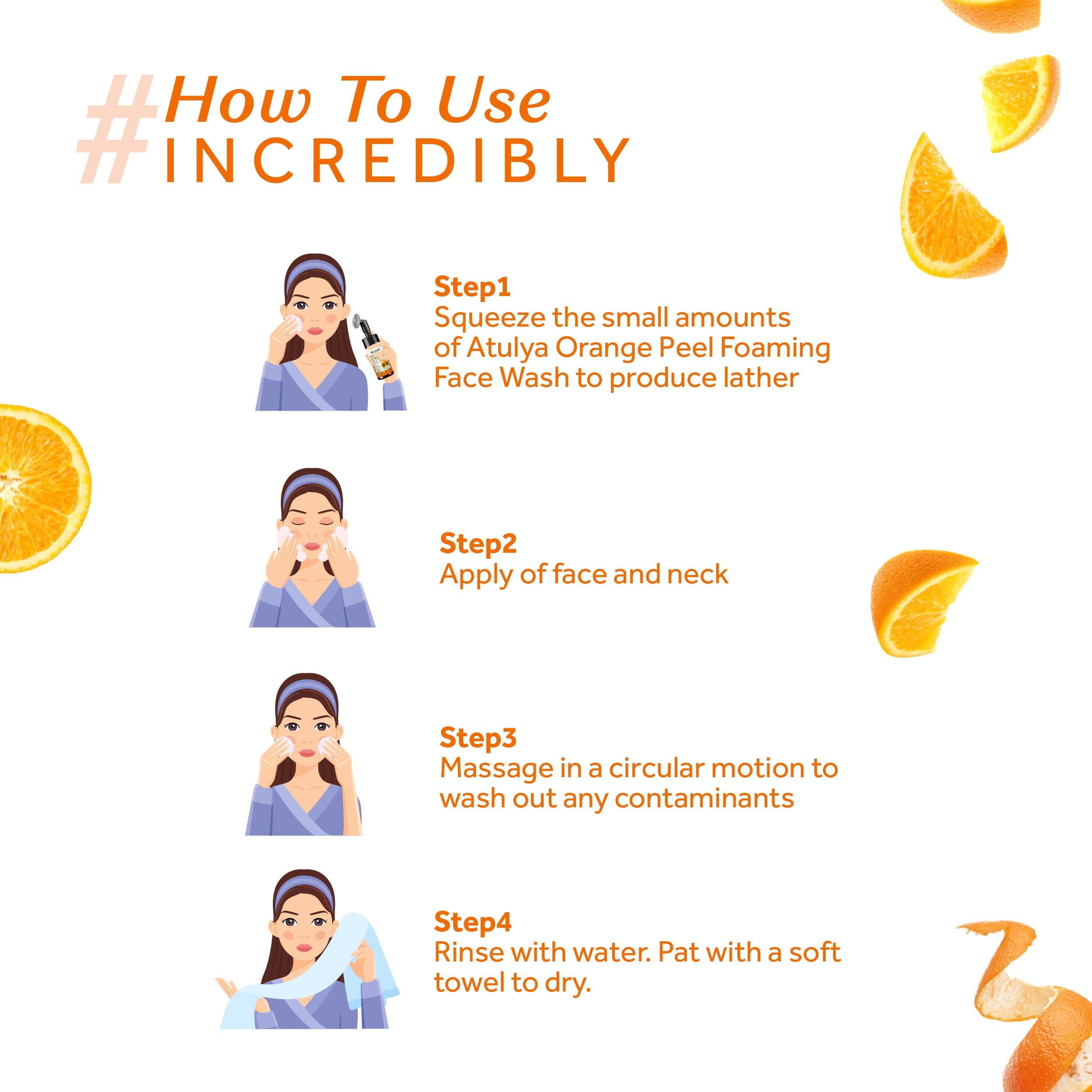 Atulya Orange Peel Foaming Face Wash with Built-In Soft Face Brush - Gentle Exfoliating Cleanser for Acne & Blackheads - Perfect for Daily Skincare Routine