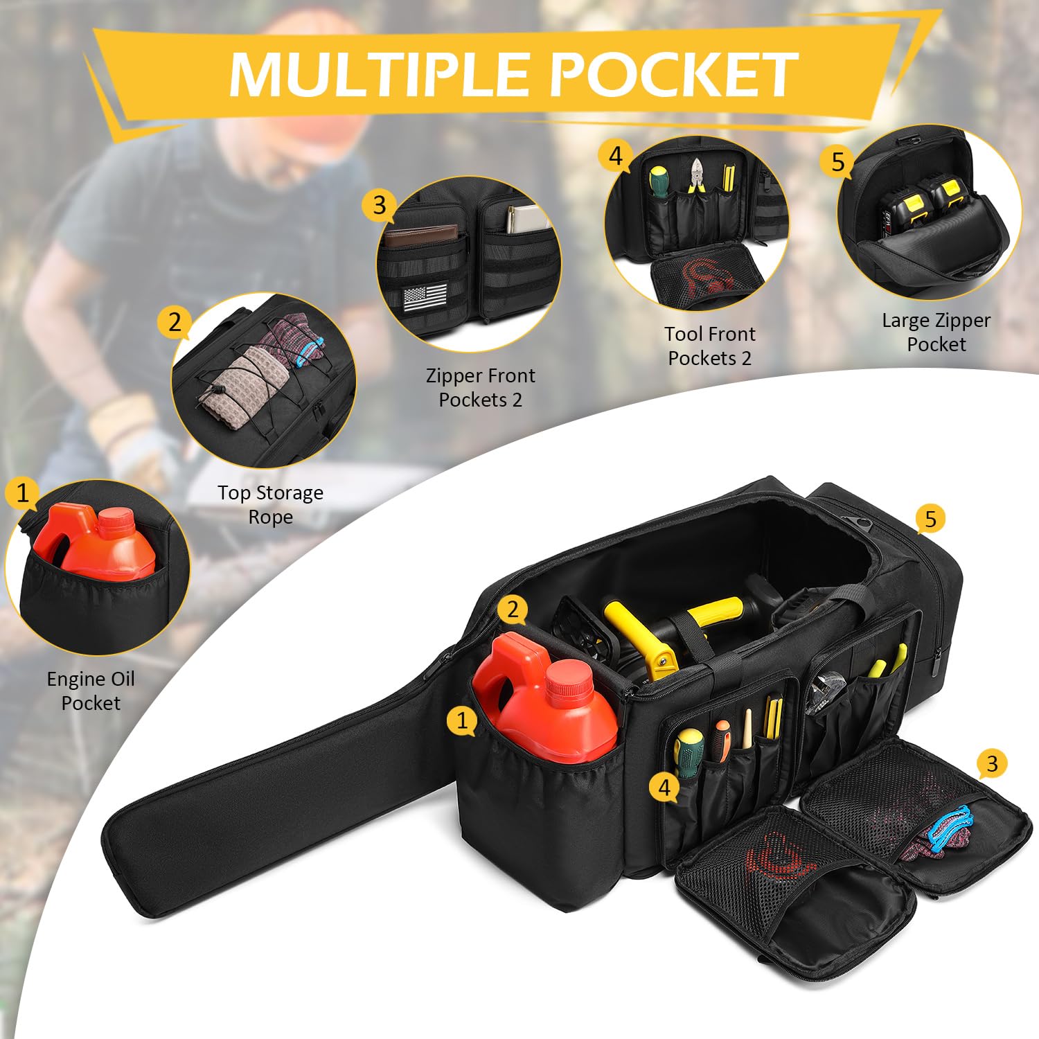 Tactical Waterproof Chainsaw Carrying Case for EGO, Dewalt, Greenworks 14-18 Inch Power Chainsaws & Accessories - Durable Storage Bag (Black) | Perfect for Outdoor Work, Landscaping & Chainsaw Transport