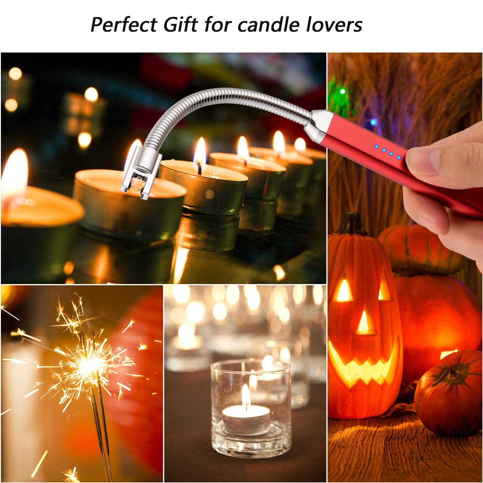 Rechargeable USB Electric Candle Lighter - Windproof Flameless Arc Lighter for Women, Mom, Wife (Red) | Perfect Birthday, Mother's Day Gift & Camping, BBQ, Home Decor Essential