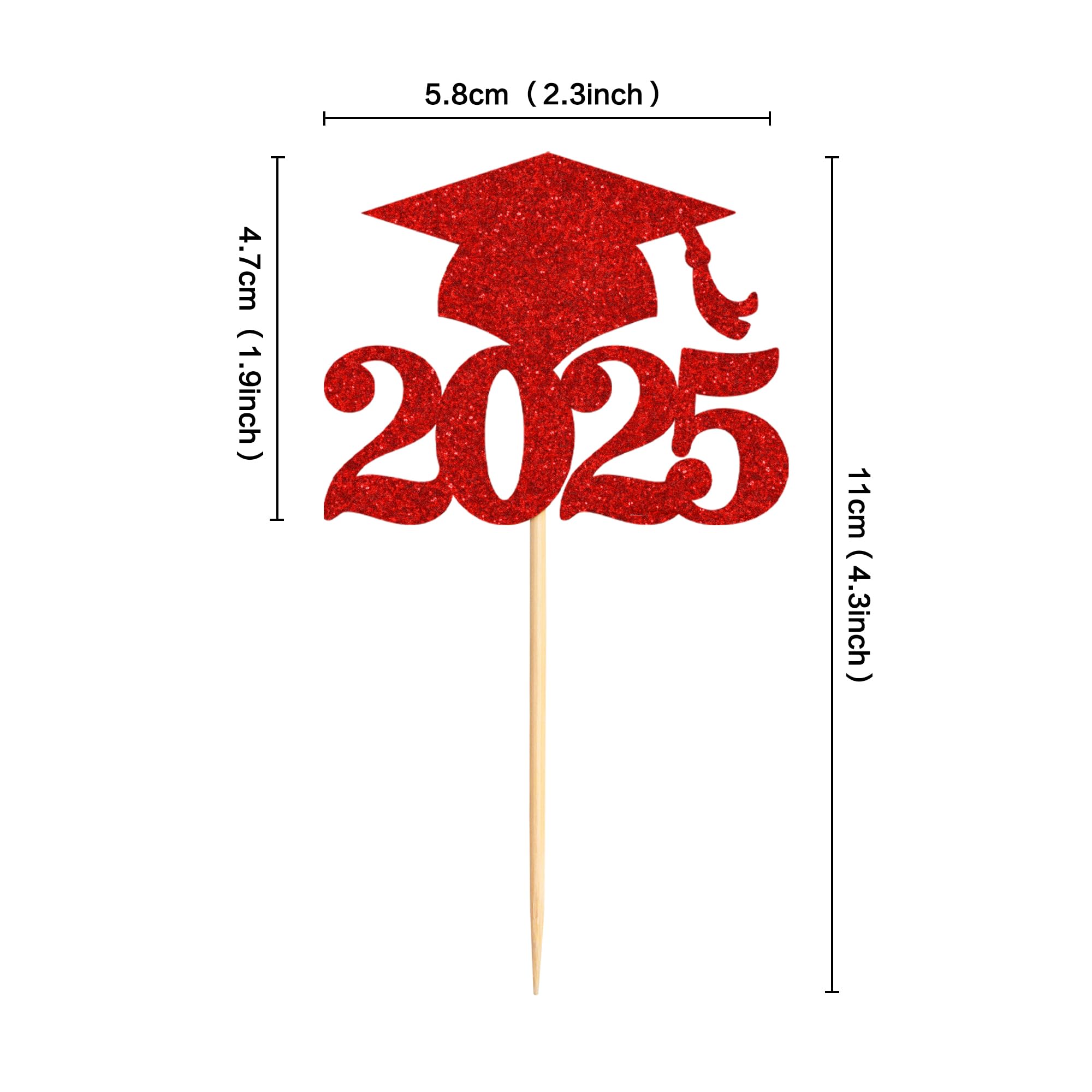 36 Pack 2025 Graduation Cap Cupcake Toppers - Glitter Class of 2025 Decorations for Graduation Party Supplies (Red) - Perfect for Graduation Cakes, Cupcakes, and Dessert Table Decor