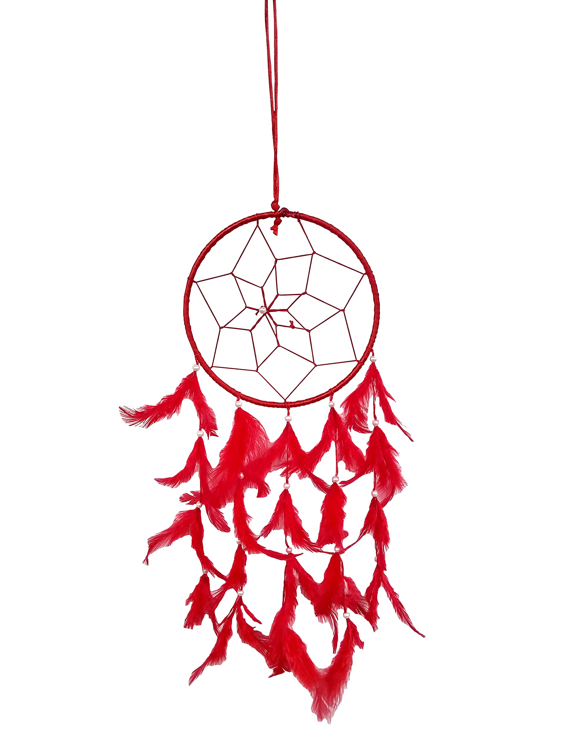 Handmade Dream Catchers Wall Decor - Feather Hanging Ornament for Bedroom, Nursery, Home & Car (Large Red Ring) | Boho Chic Room Decor & Spiritual Gift Idea