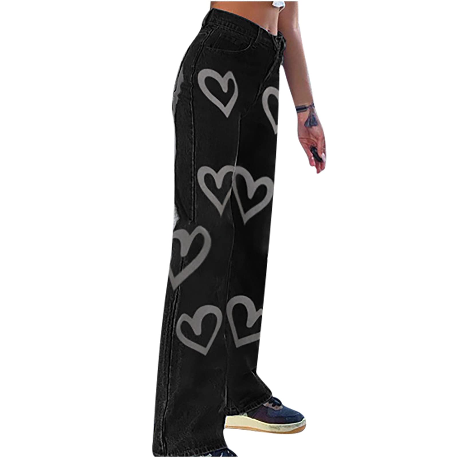Women's & Teen Girls' Wide Leg Butterfly Print Gothic Cargo Denim Pants - Baggy Harajuku Streetwear Punk Jeans for Casual Wear & Alternative Fashion