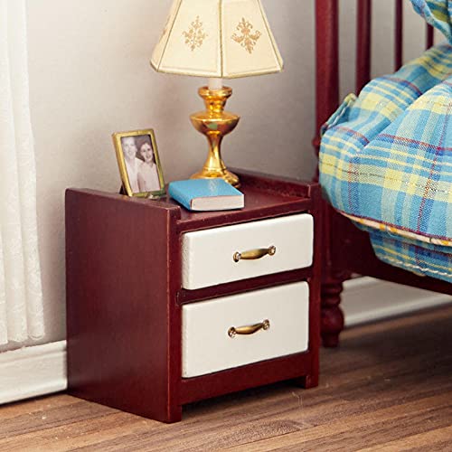 Miniature Mahogany & White 2-Drawer Nightstand for Dollhouse - Perfect for Dollhouse Decor, DIY Miniature Projects, and Collectors Display